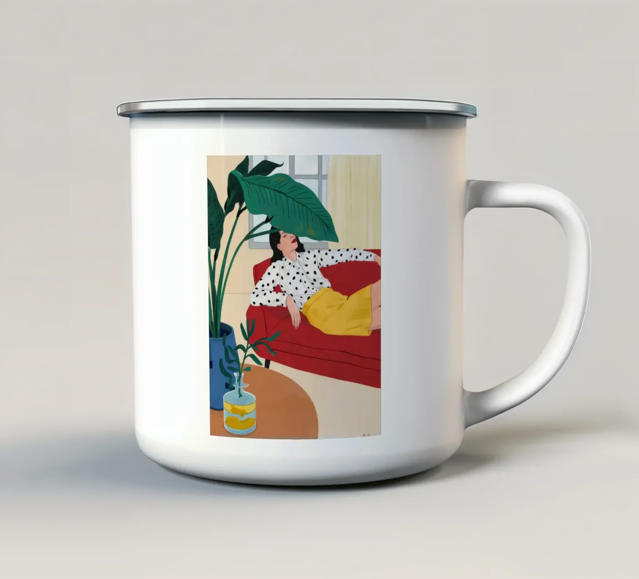 Canapé jaune Coin lecture mug en émail de Marigold Tiga