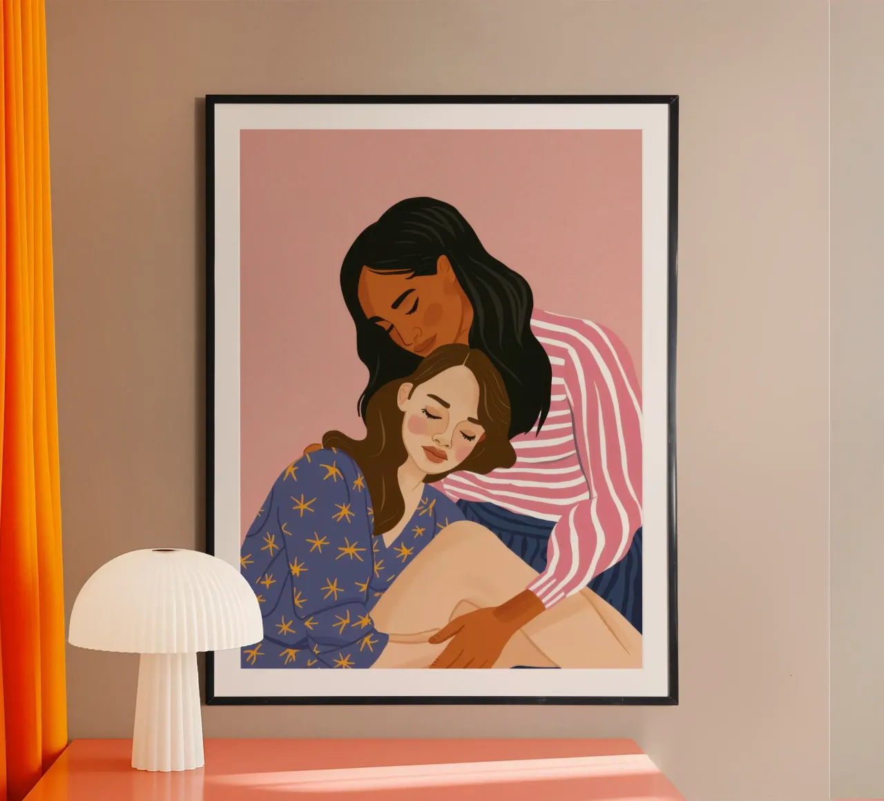 L'abbraccio amorevole degli amici poster con telaio in legno da Sentinel Glow