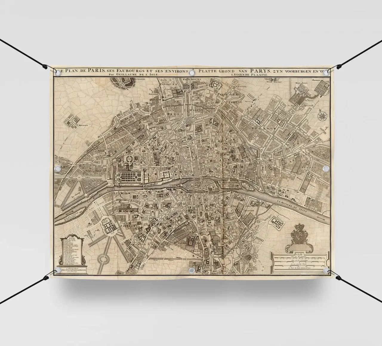 Poster d'epoca con la mappa di Parigi telo in pvc da Lyndamaps