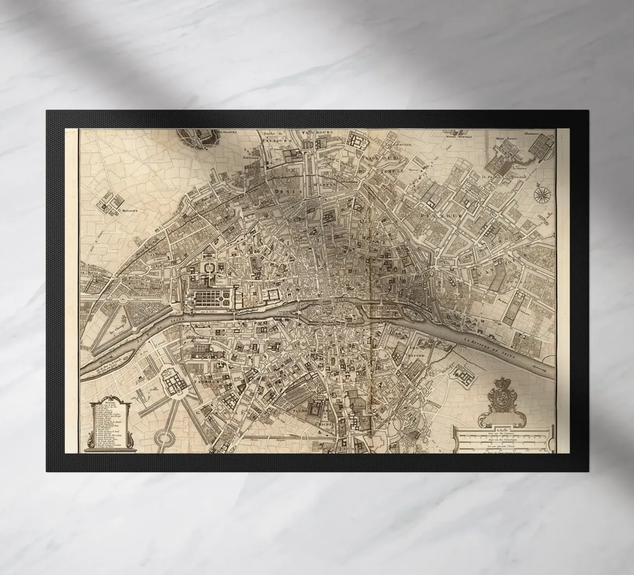 Poster d'epoca con la mappa di Parigi zerbino da Lyndamaps