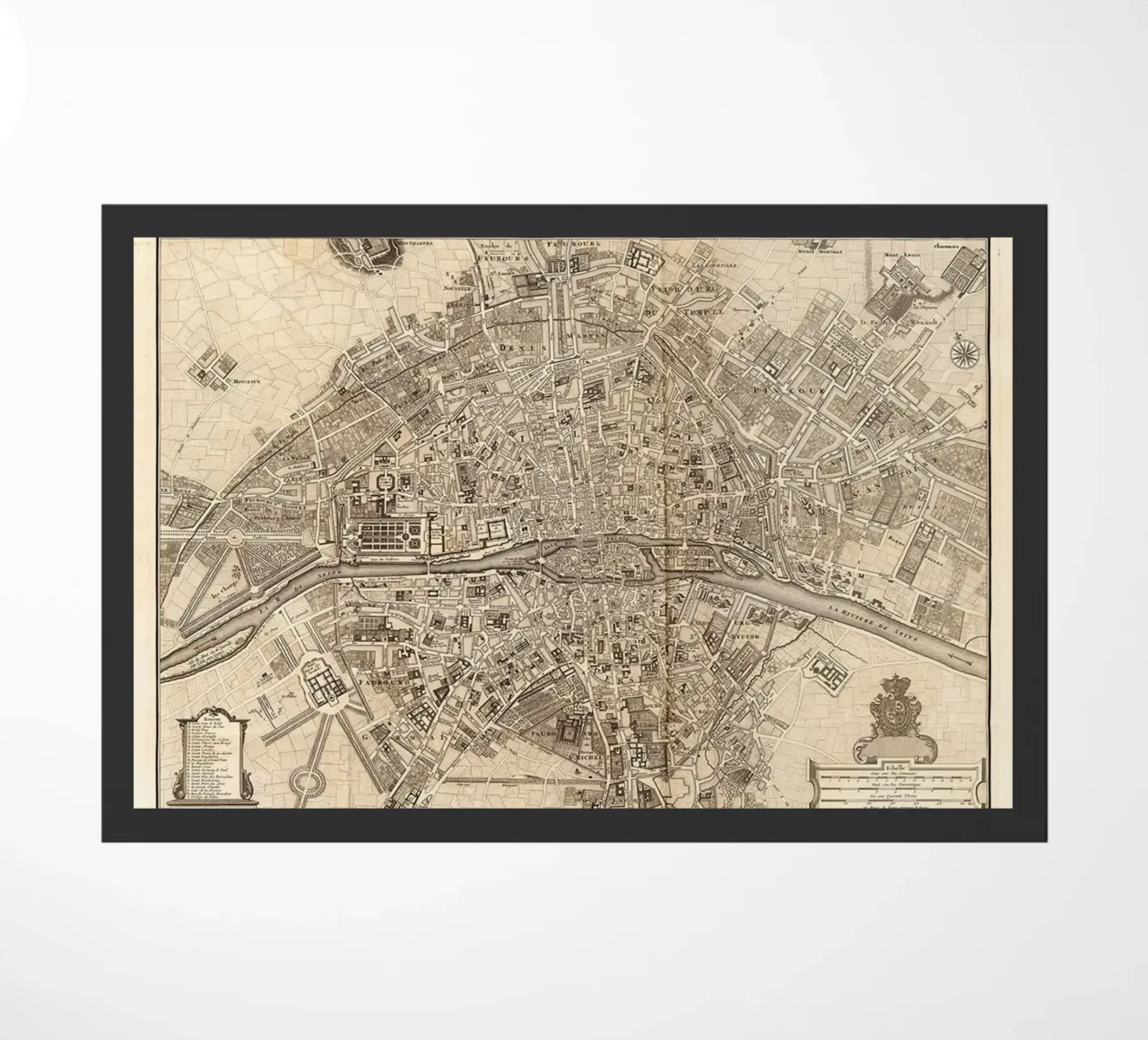 Poster d'epoca con la mappa di Parigi zerbino da Lyndamaps