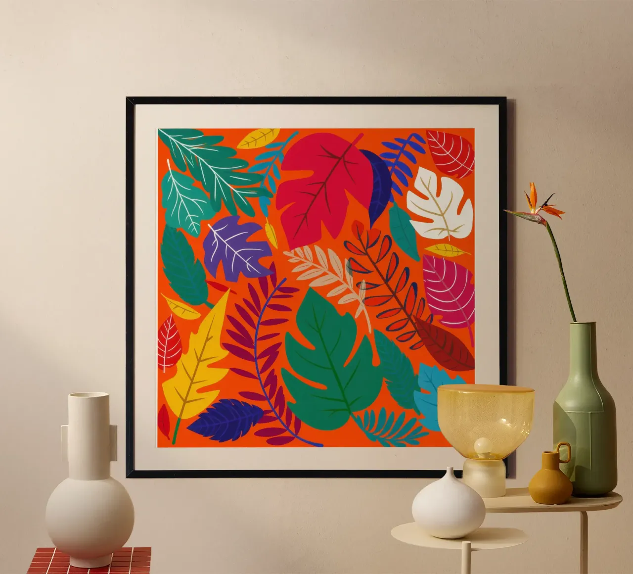 Vurige herfsttropen poster met kunststof frame van Arcane Lines
