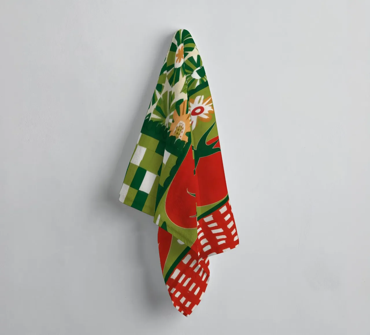 Green and Red Checkers towel by Sentinel Glow