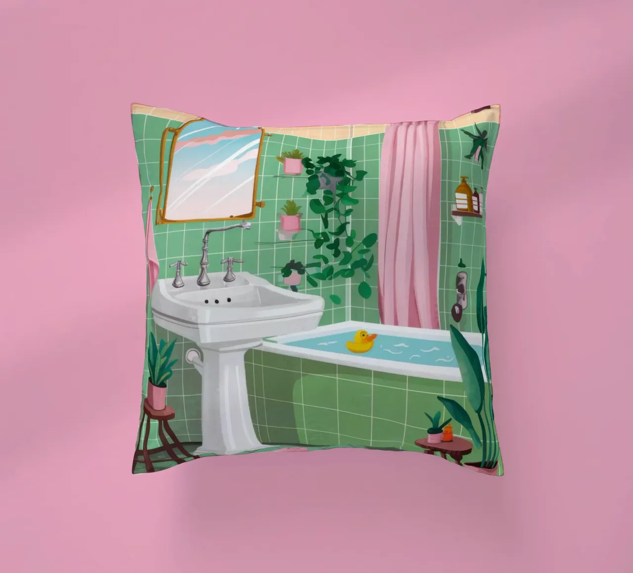 Bagno con piastrelle verdi cuscino da Pale Aura