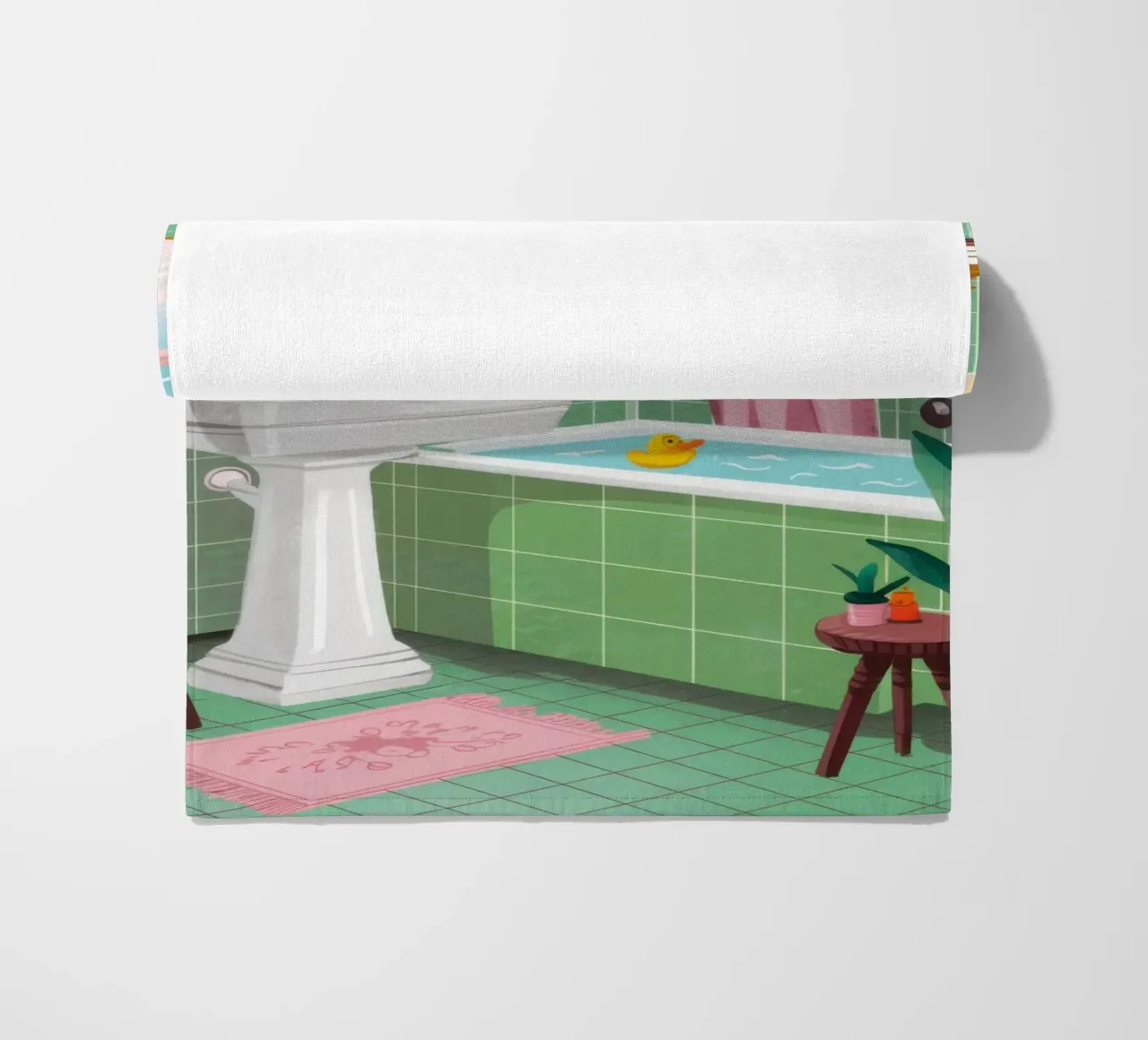 Bagno con piastrelle verdi telo mare da Pale Aura