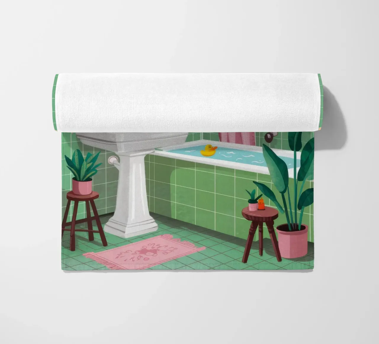 Bagno con piastrelle verdi telo mare da Pale Aura
