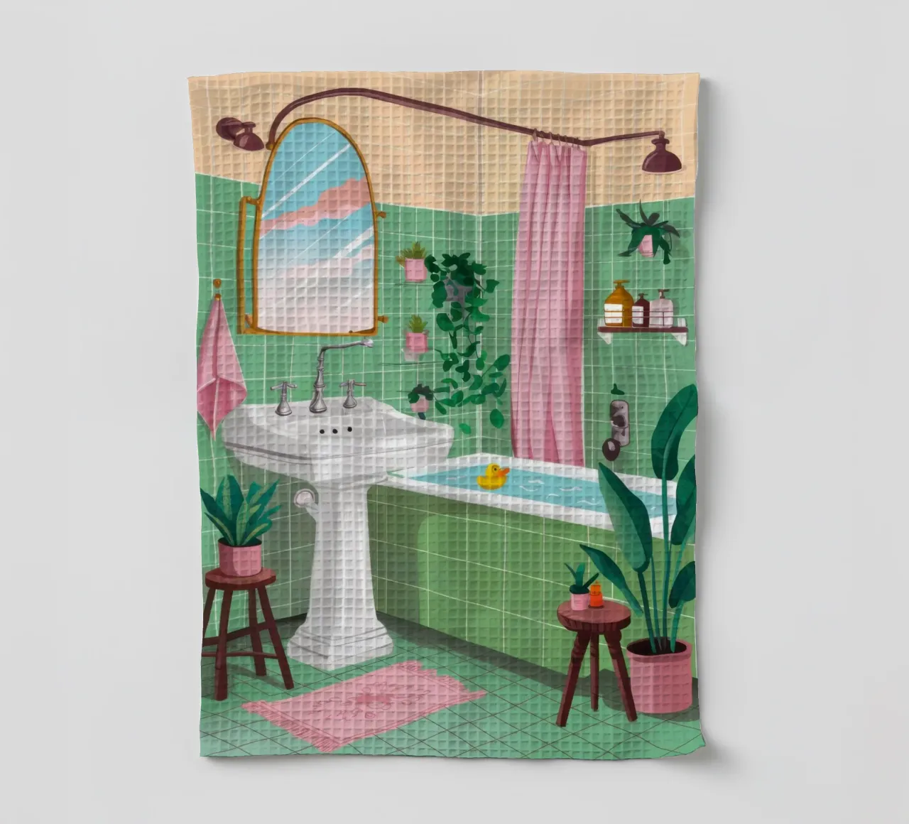 Bagno con piastrelle verdi canovaccio da cucina da Pale Aura