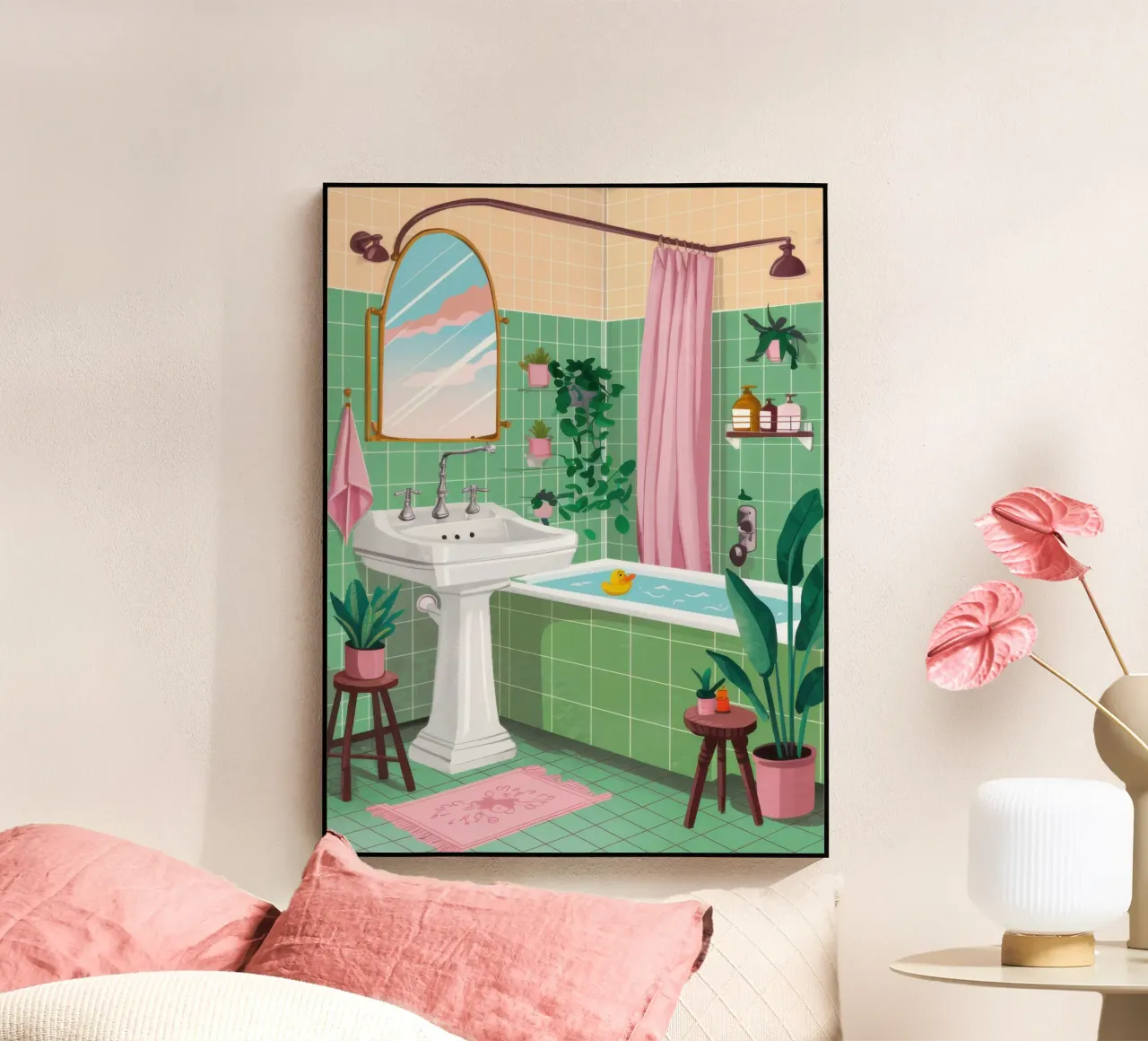 Bagno con piastrelle verdi plexiglass da Pale Aura