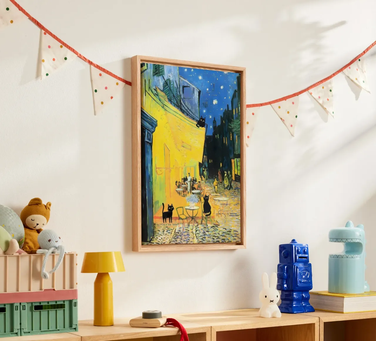 Gatti neri alla Terrazza del Caffè di Vincent Van Gogh di notte tela con Cornice a cassetta da clay bobby