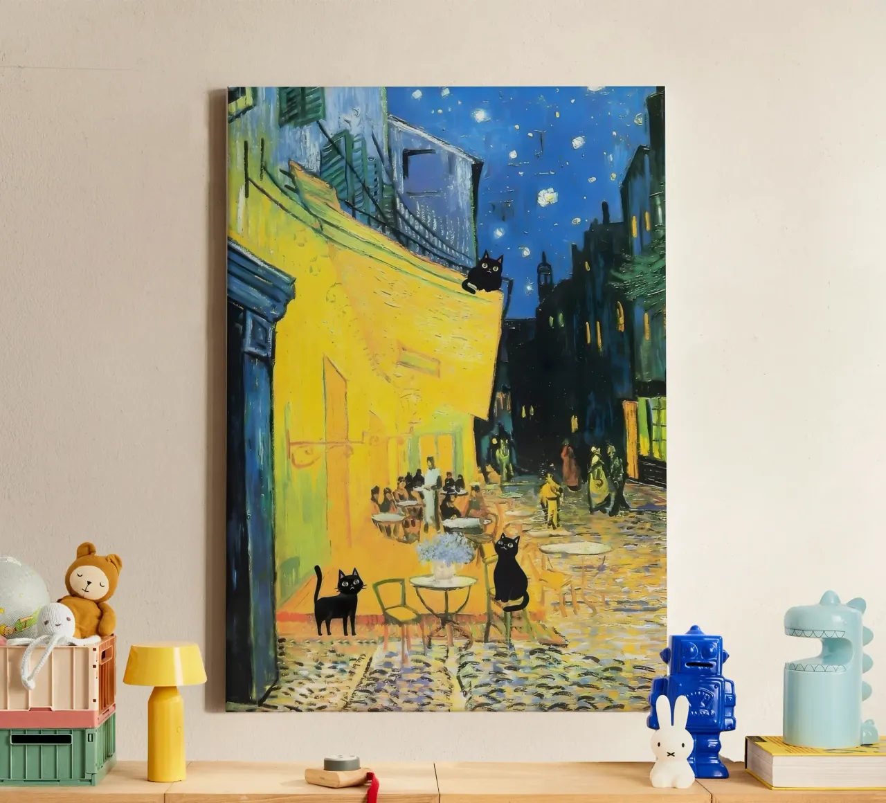 Gatti neri alla Terrazza del Caffè di Vincent Van Gogh di notte tela con Cornice a cassetta da clay bobby