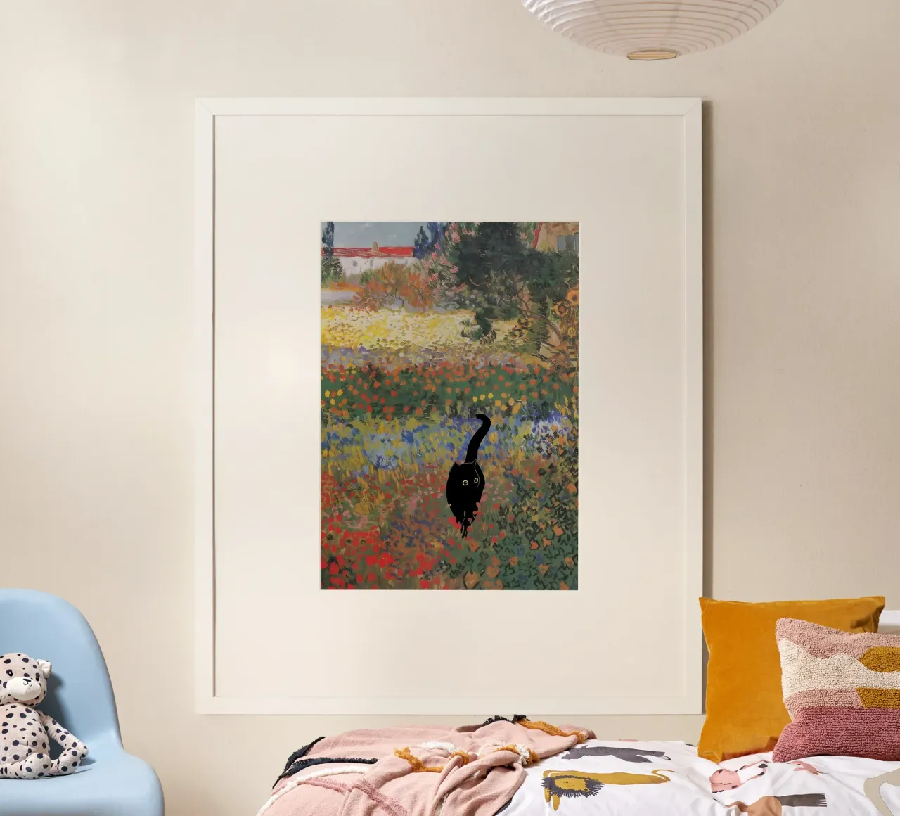 Katze in Gärten Poster mit Aluminium Rahmen von clay bobby