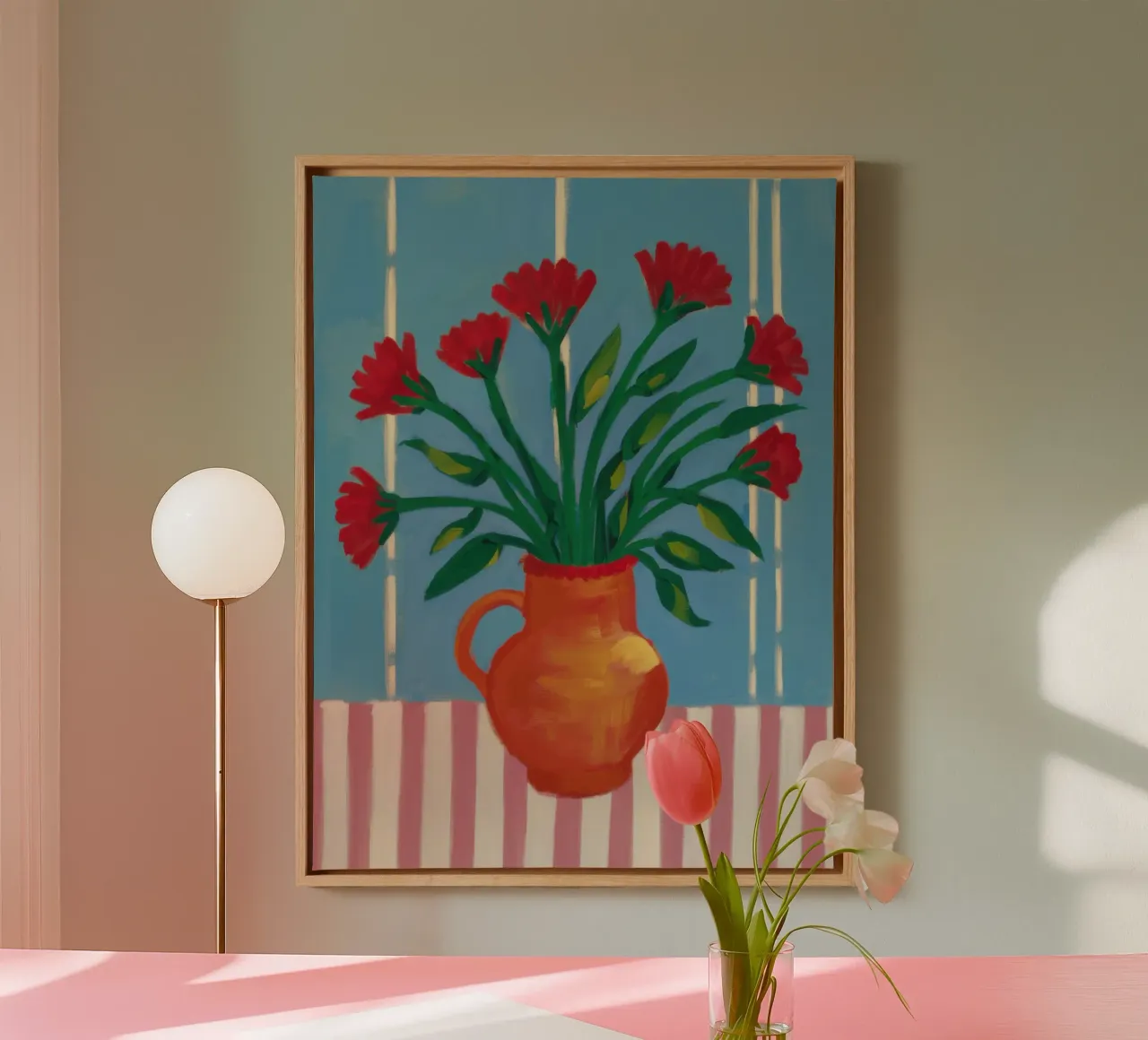 Red Vase Carnations canvas with Floater frame by Pale Aura