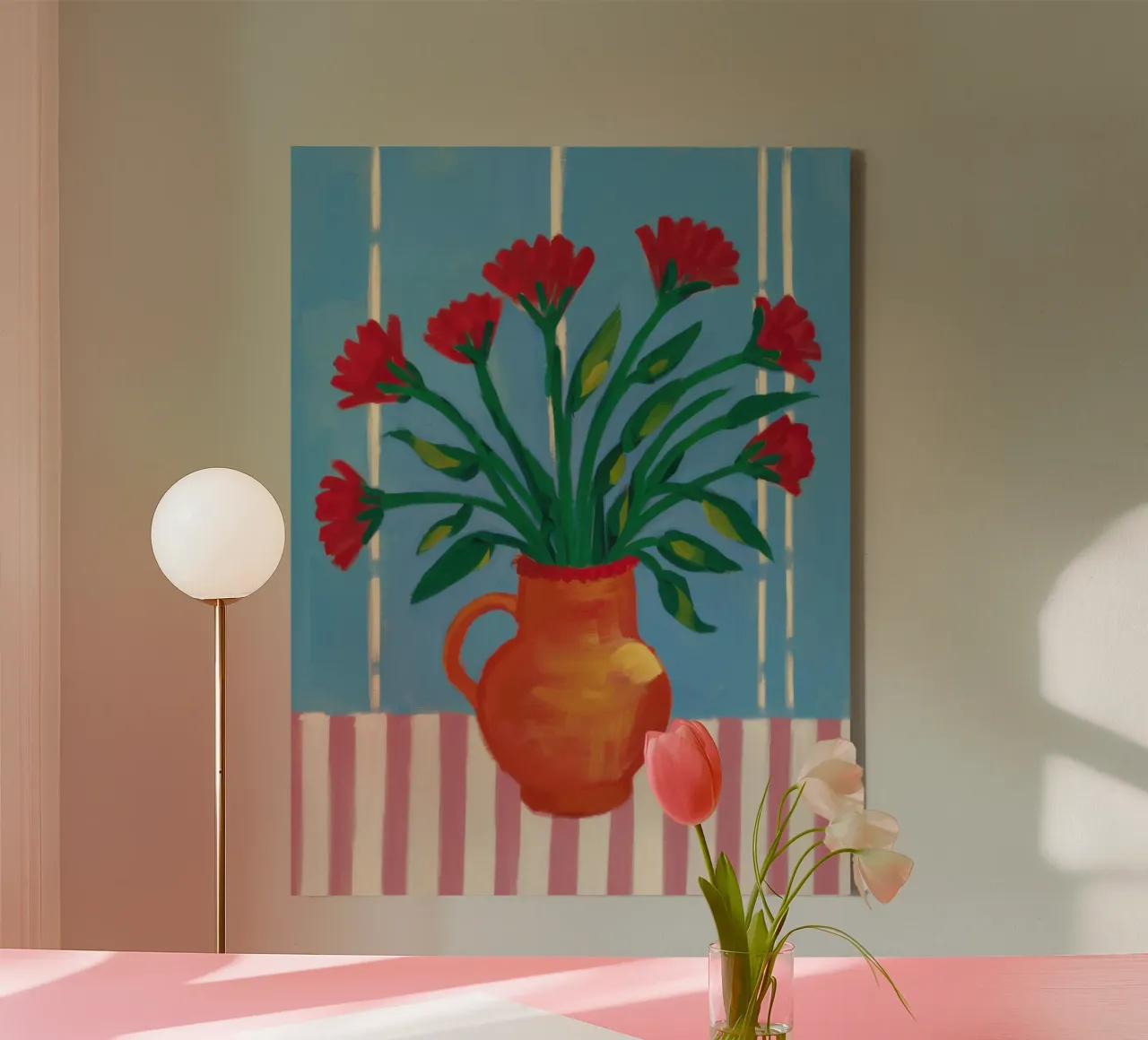 Red Vase Carnations canvas with Floater frame by Pale Aura