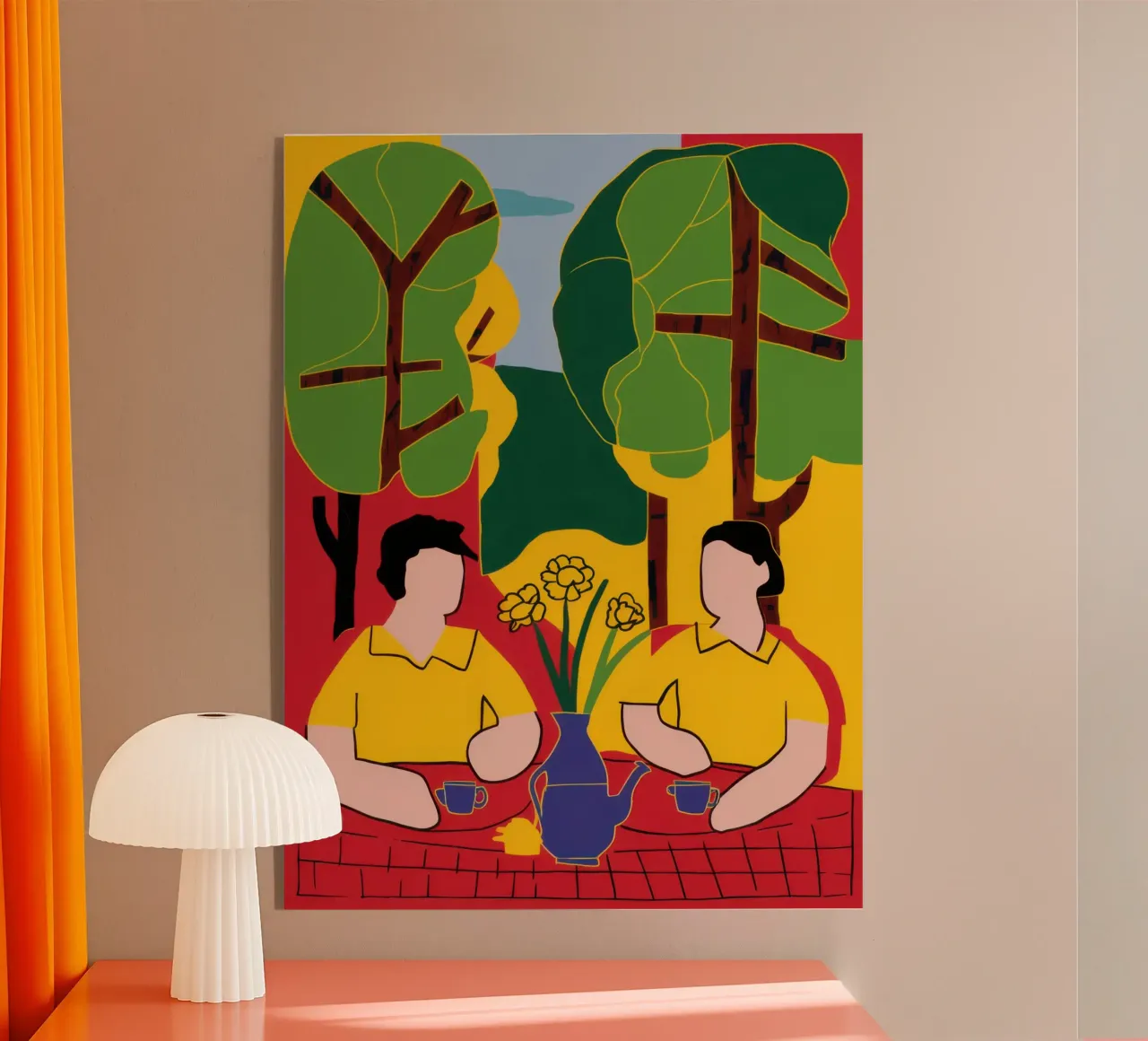 Yellow and Blue Friends acrylic glass by Pale Aura