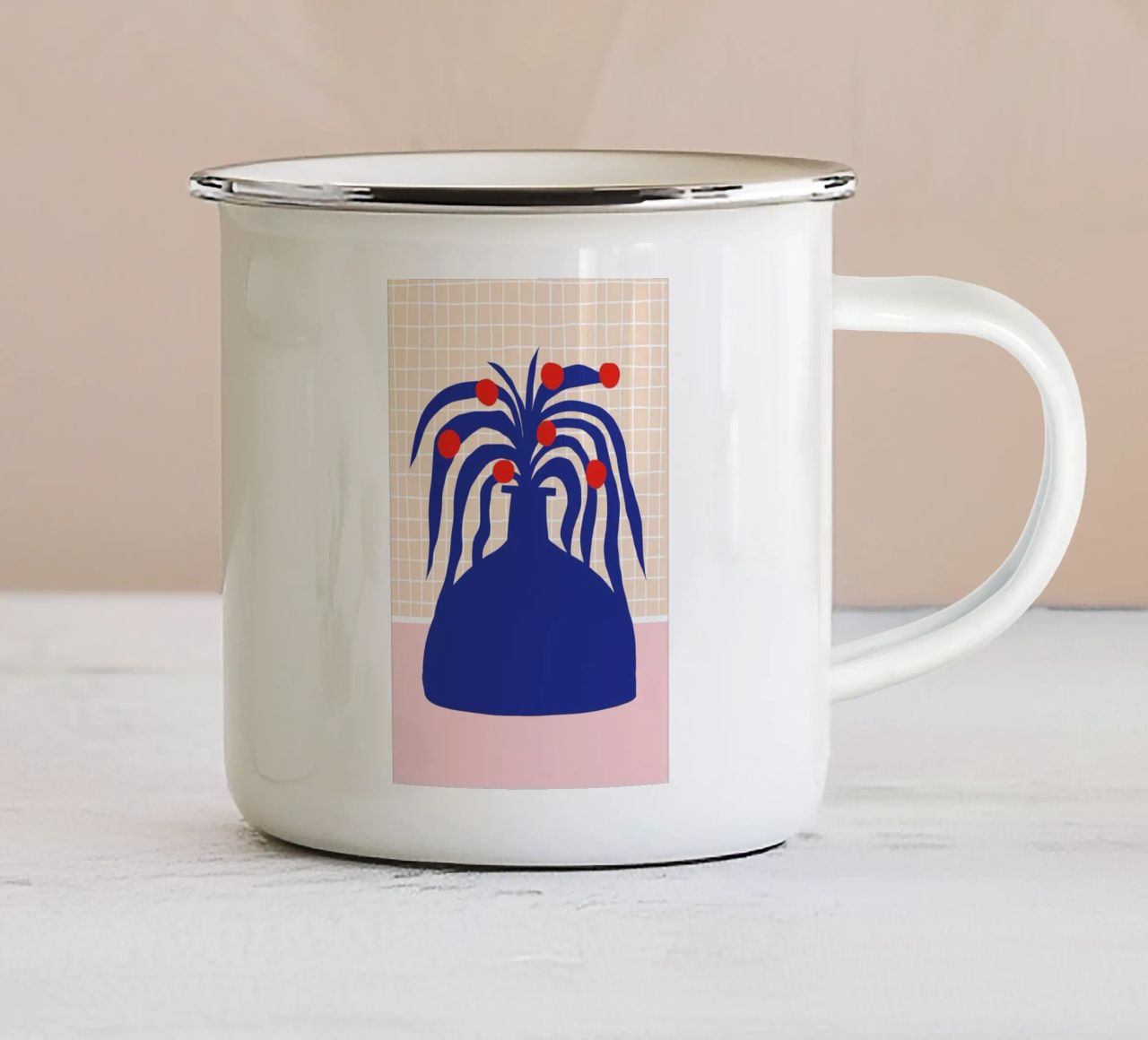 Vase and Checkers enamel mug by Pure