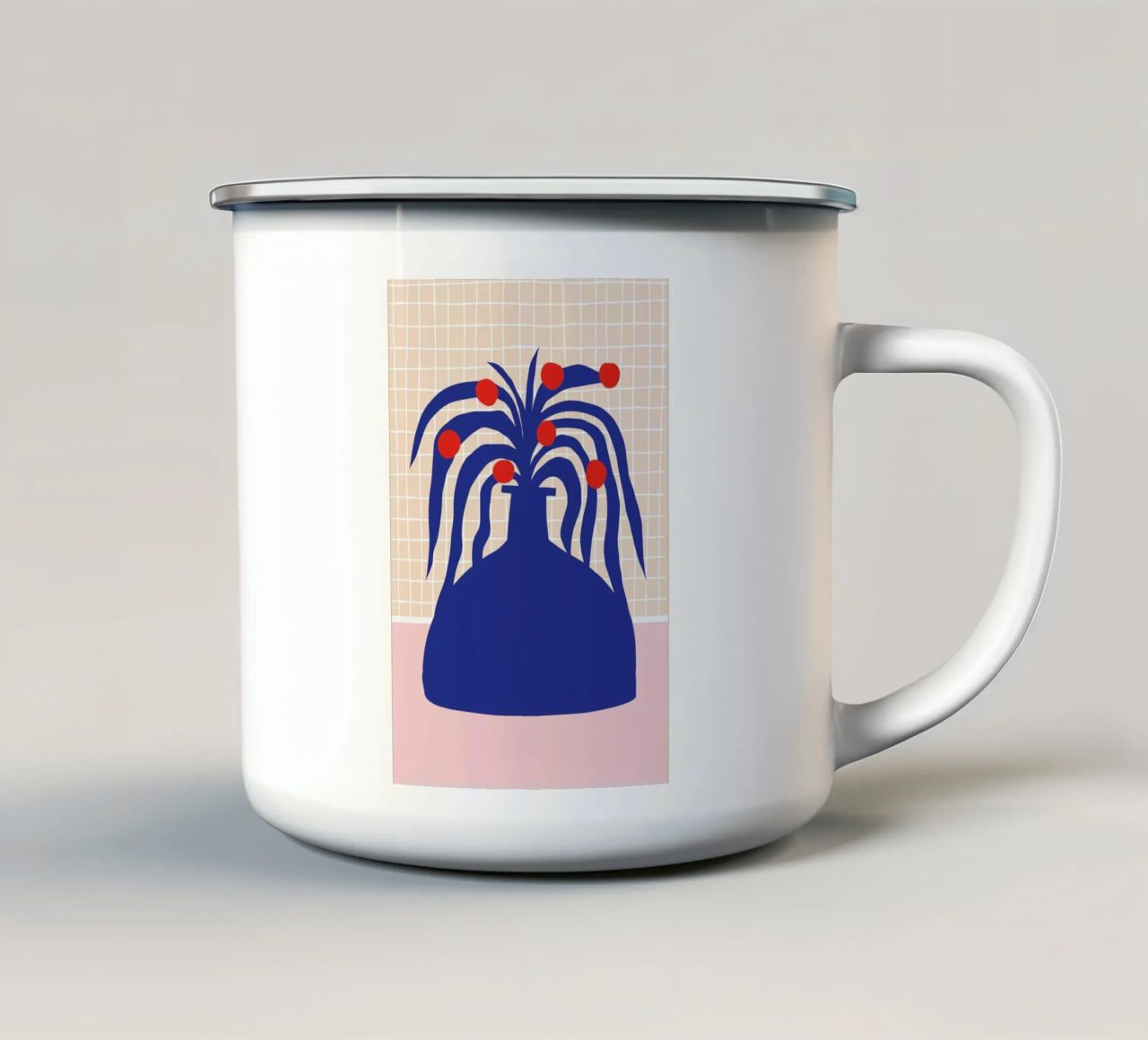 Vase and Checkers enamel mug by Pure