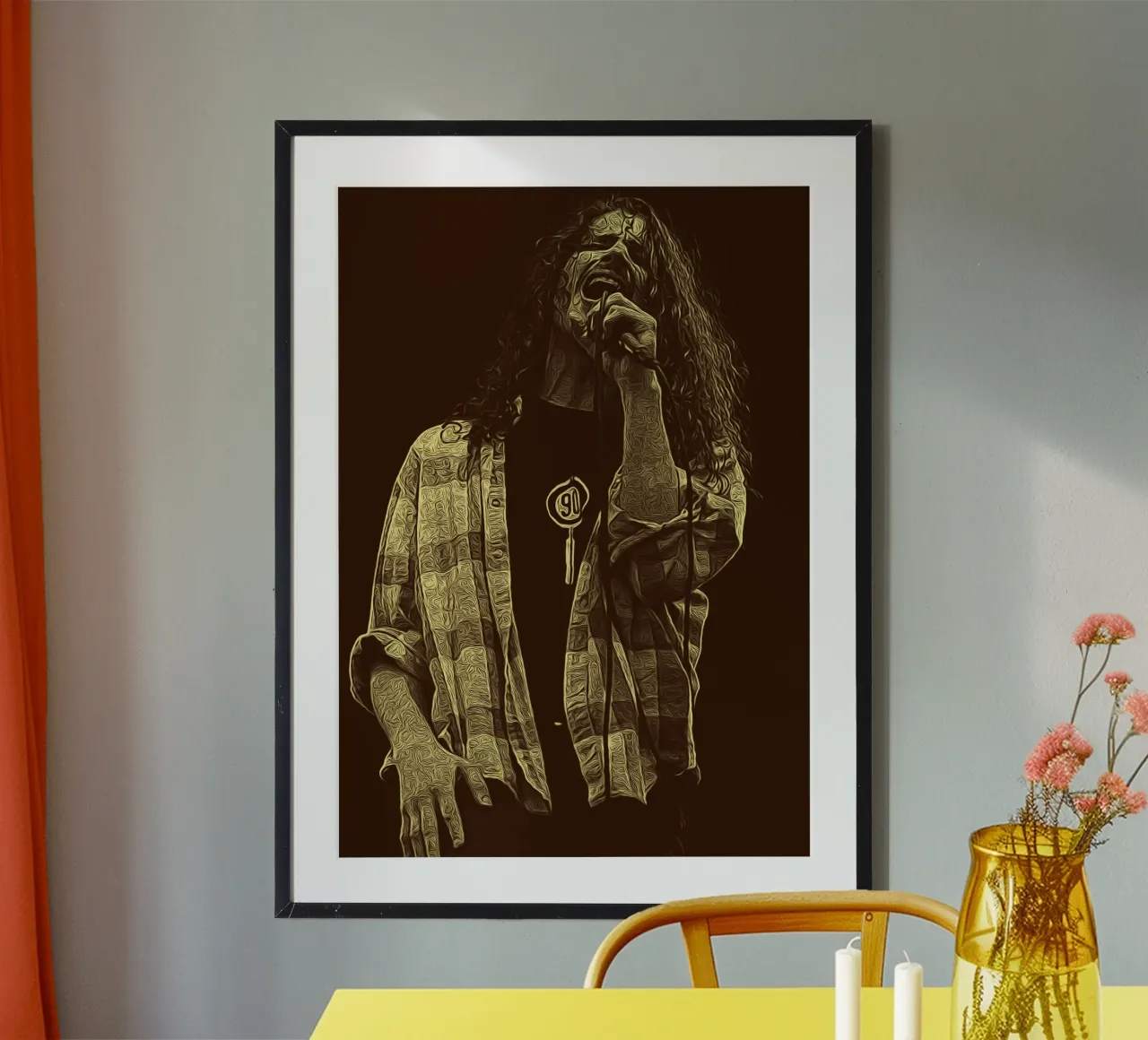 Chris Cornell lleva el grunge en las venas poster con marco de madera de singpentinksale