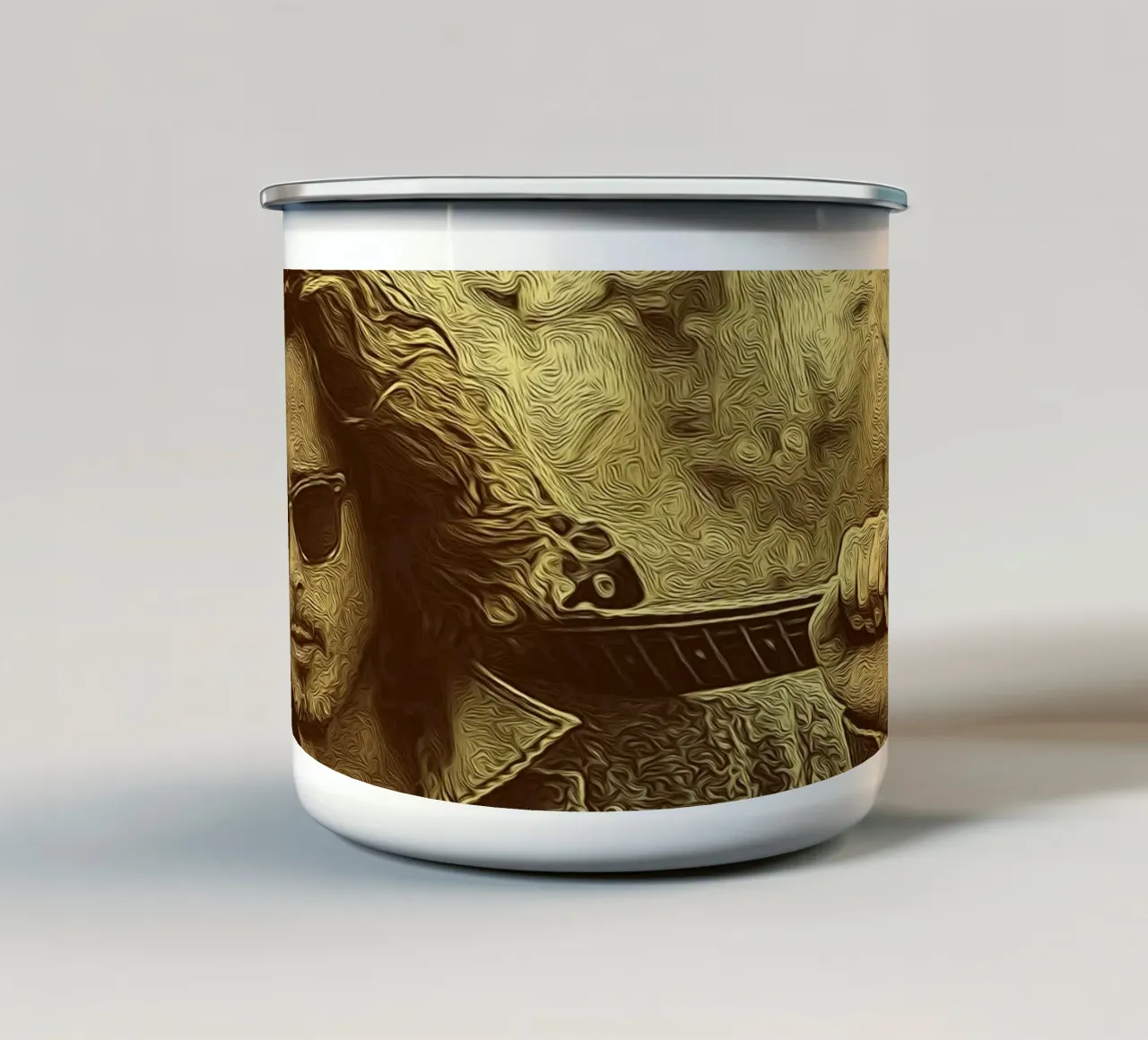 Een portret van de ongetemde geest van rock emaille mok van singpentinksale