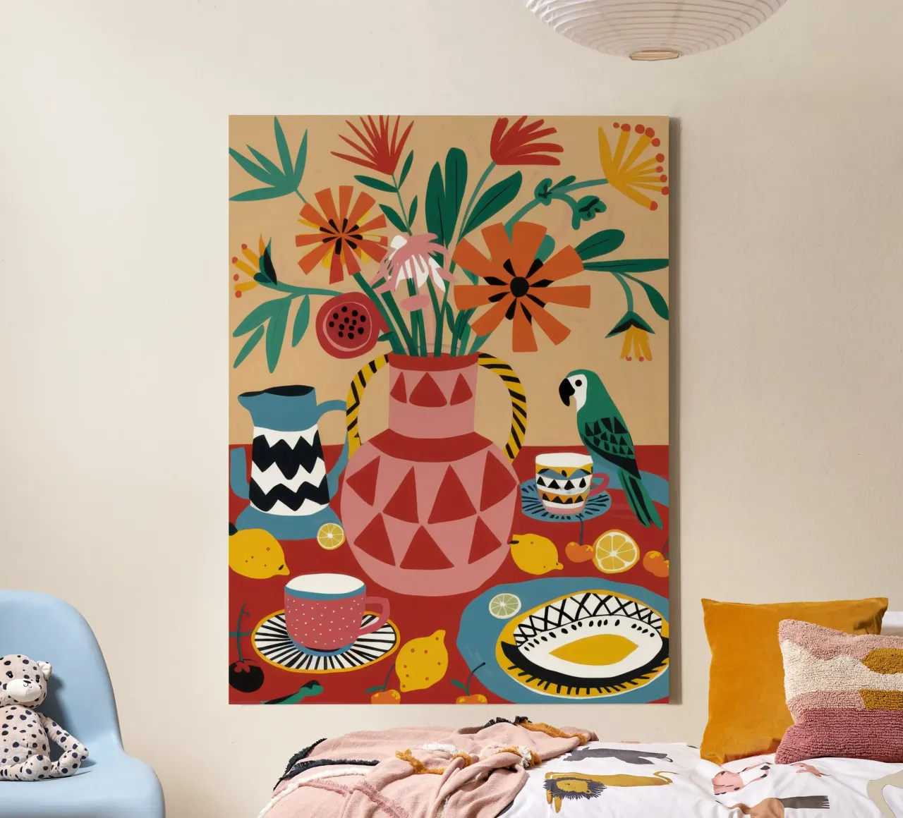 Folklore Teatime Tableau Leinwand mit Schattenfugenrahmen von Arcane Lines