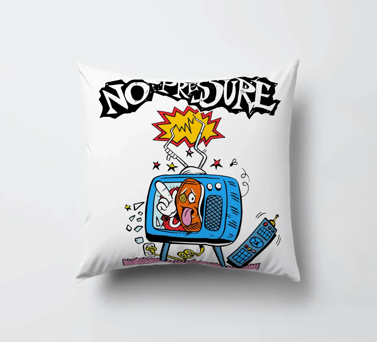 NO PRESSURE Error Television cuscino da lindacleveland