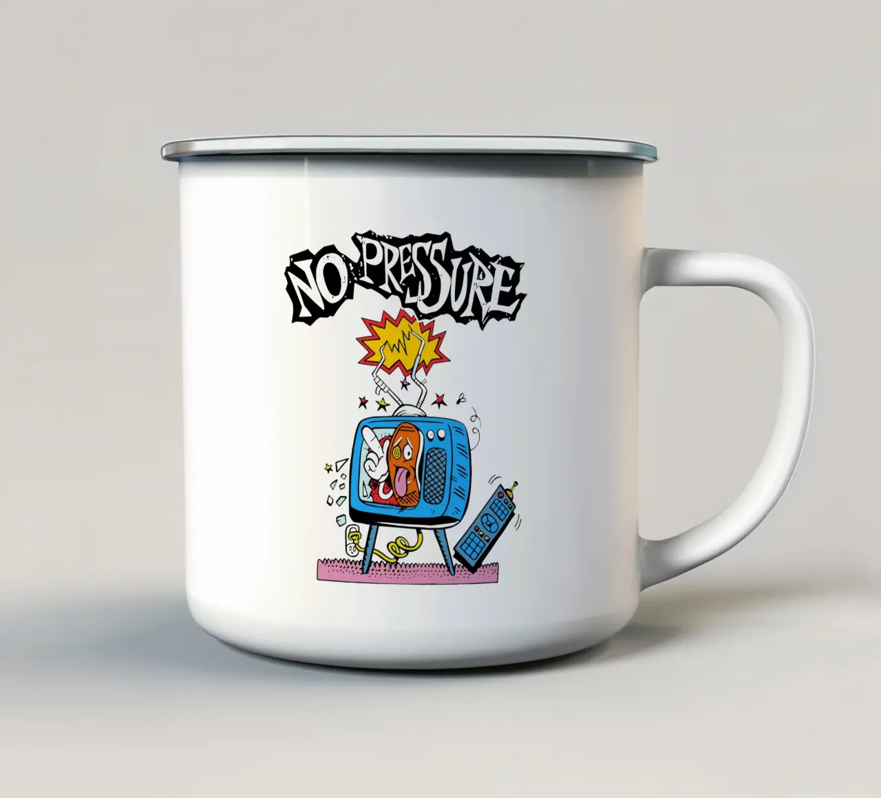 NO PRESSURE Error Television tazza in smalto da lindacleveland