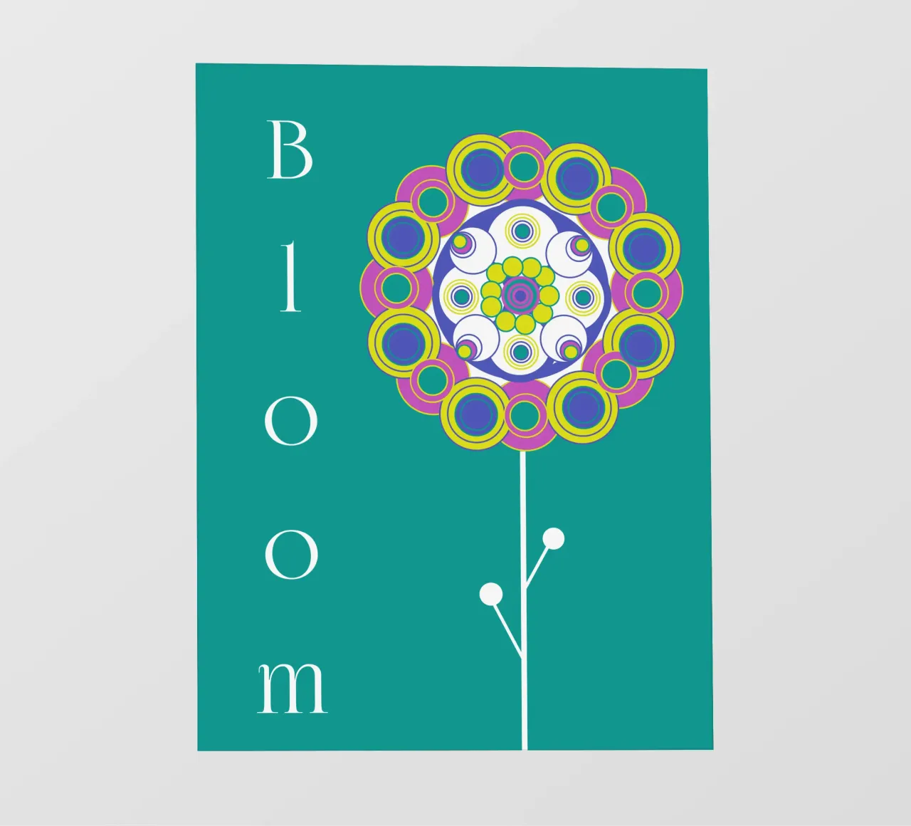 Bloom, Grafisches buntes Blumemmotiv auf Grün pellicola backlit da Lilou Art
