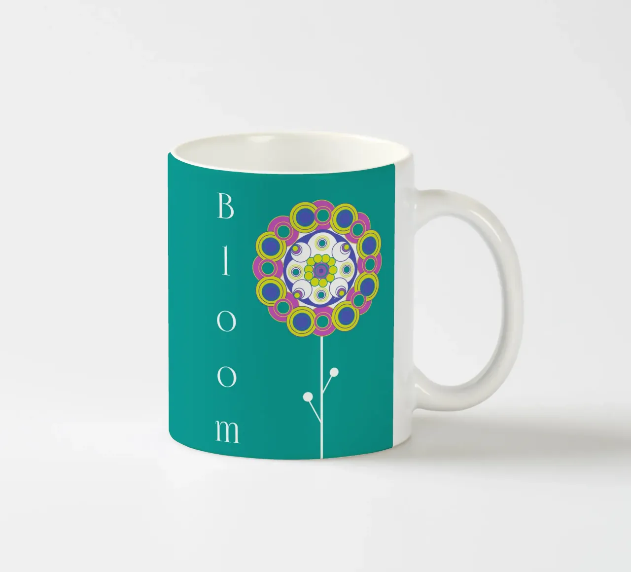 Bloom, Grafisches buntes Blumemmotiv auf Grün tazza in ceramica da Lilou Art