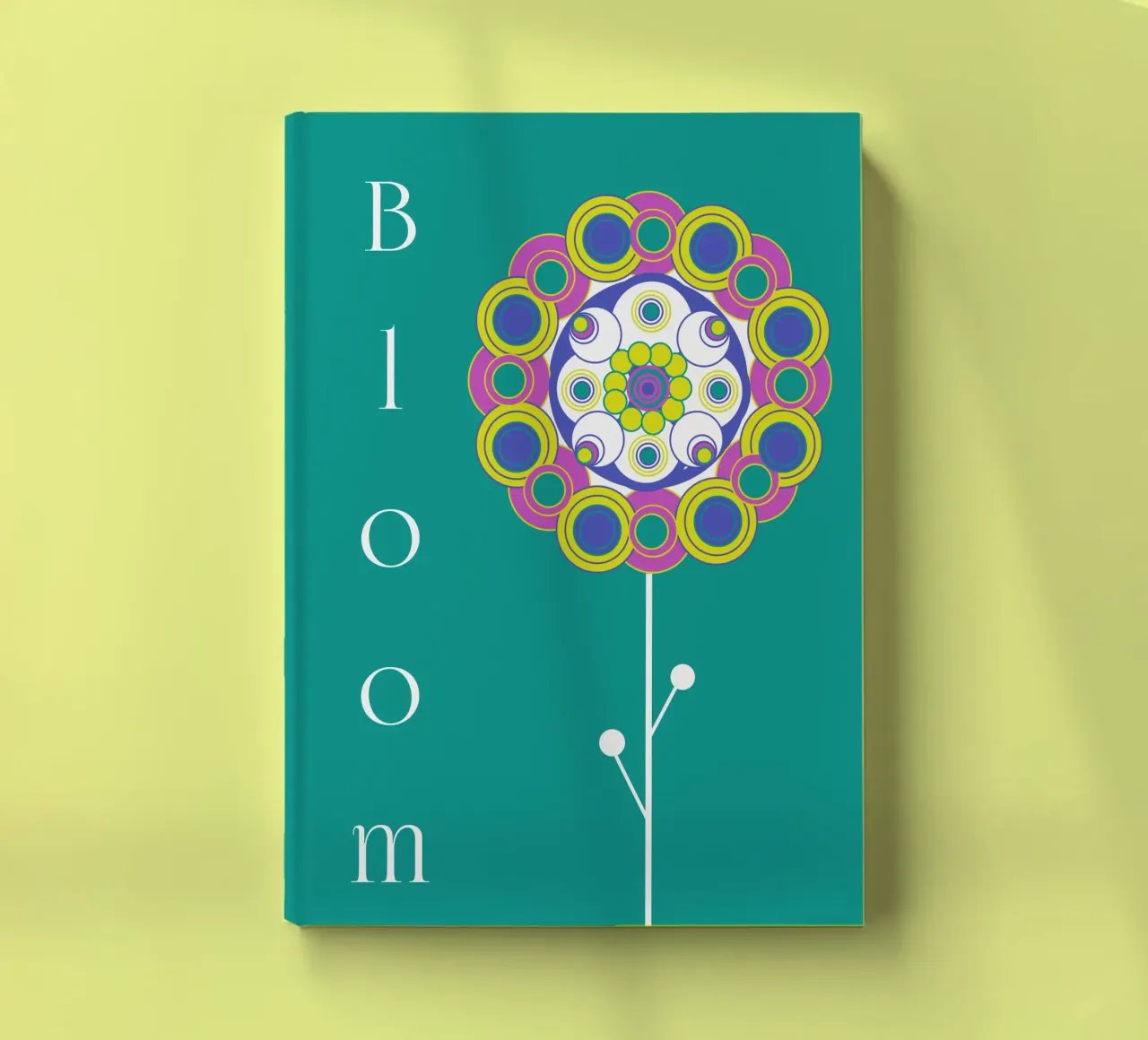 Bloom, Grafisches buntes Blumemmotiv auf Grün diario da Lilou Art