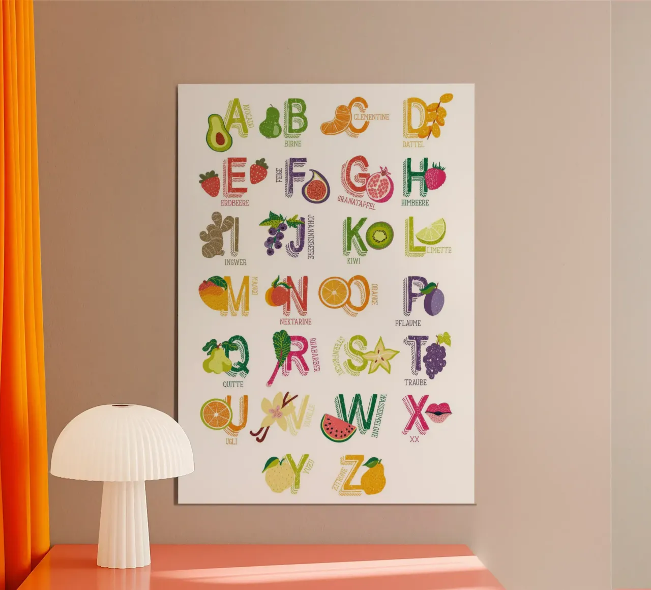 Yummy ABC poster, Duits poster met kunststof frame van Knowladge star