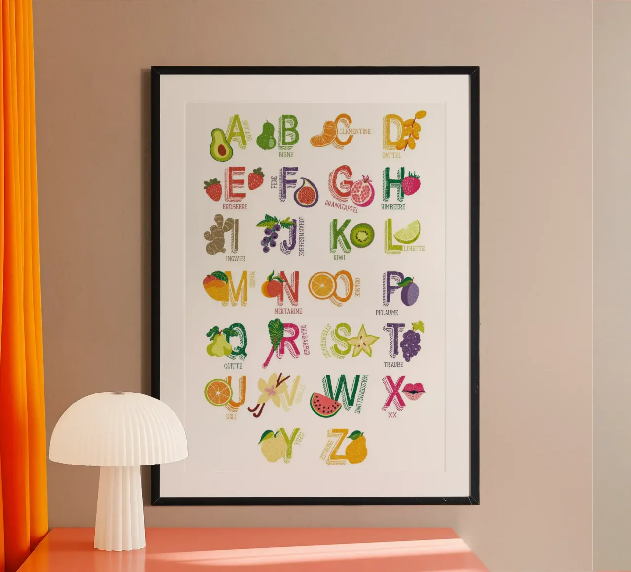Yummy ABC poster, Duits poster met kunststof frame van Knowladge star