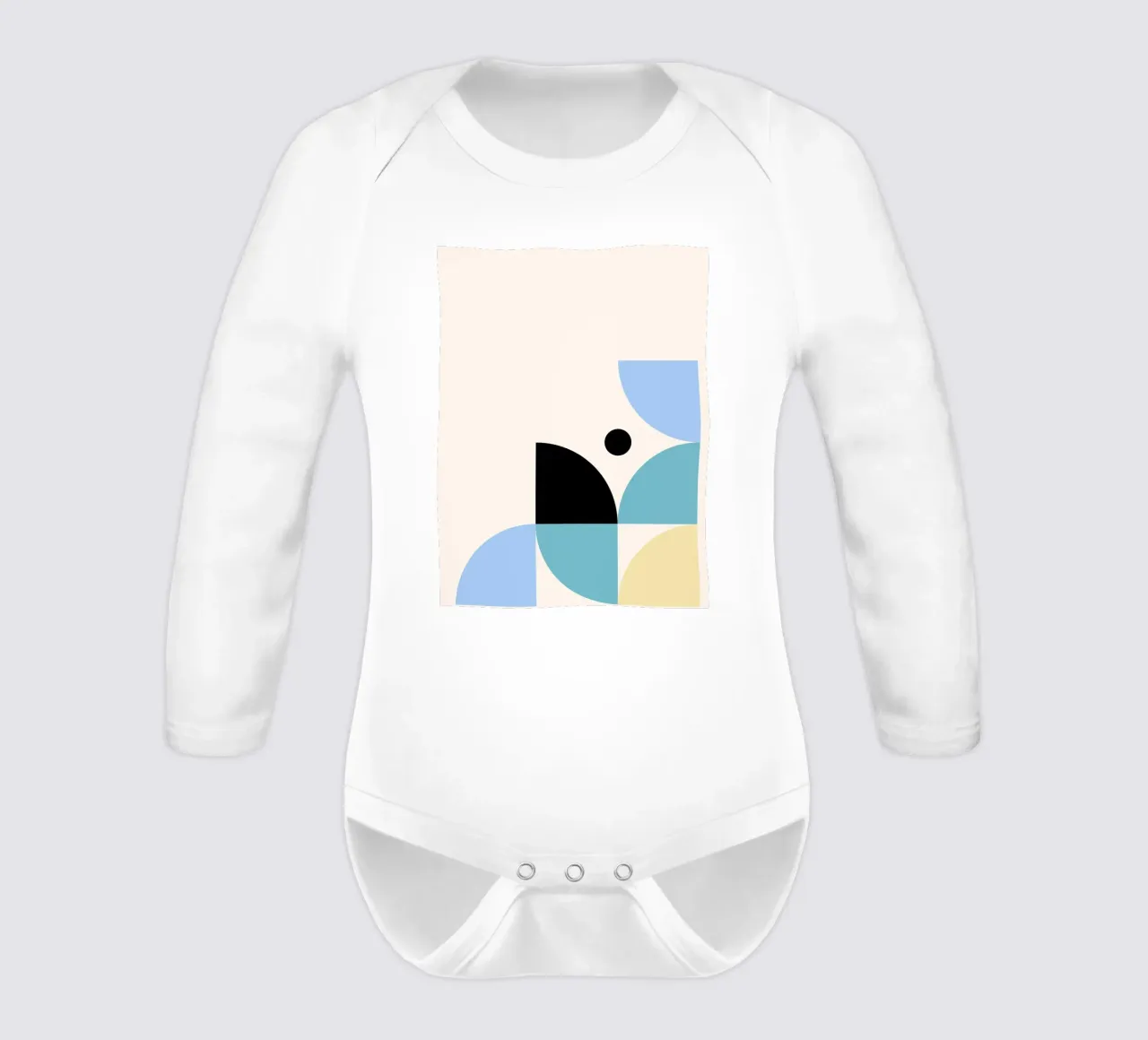 Geometric Soft Shapes – Modern Pastel Print long-sleeve baby romper by Studio Vibe