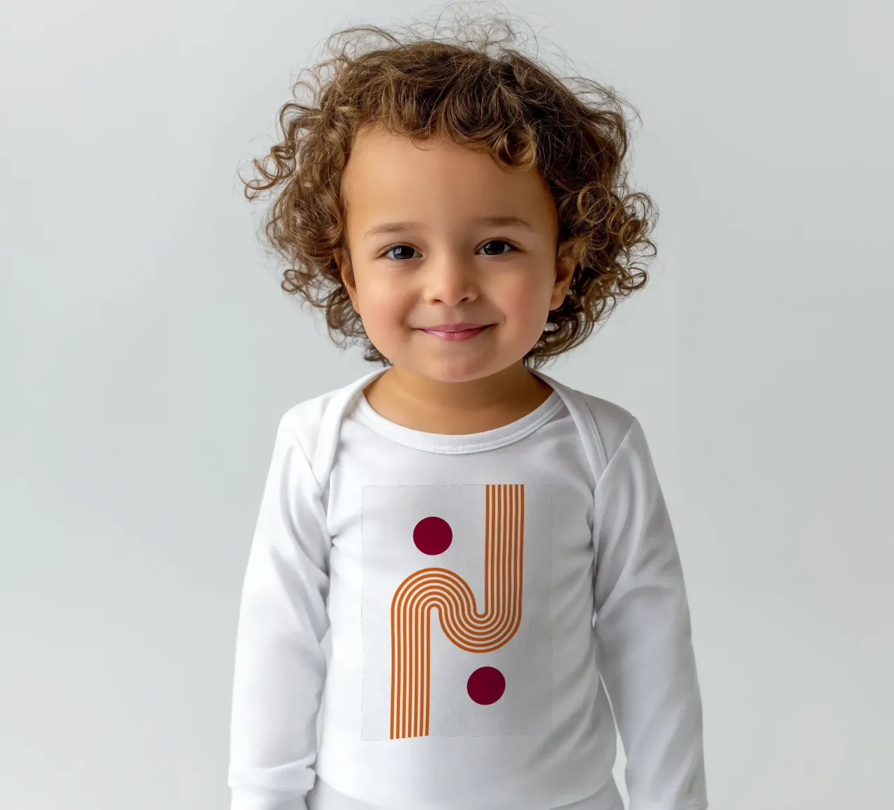 Retro Line Art – Orange & Burgundy Print long-sleeve baby romper by Studio Vibe
