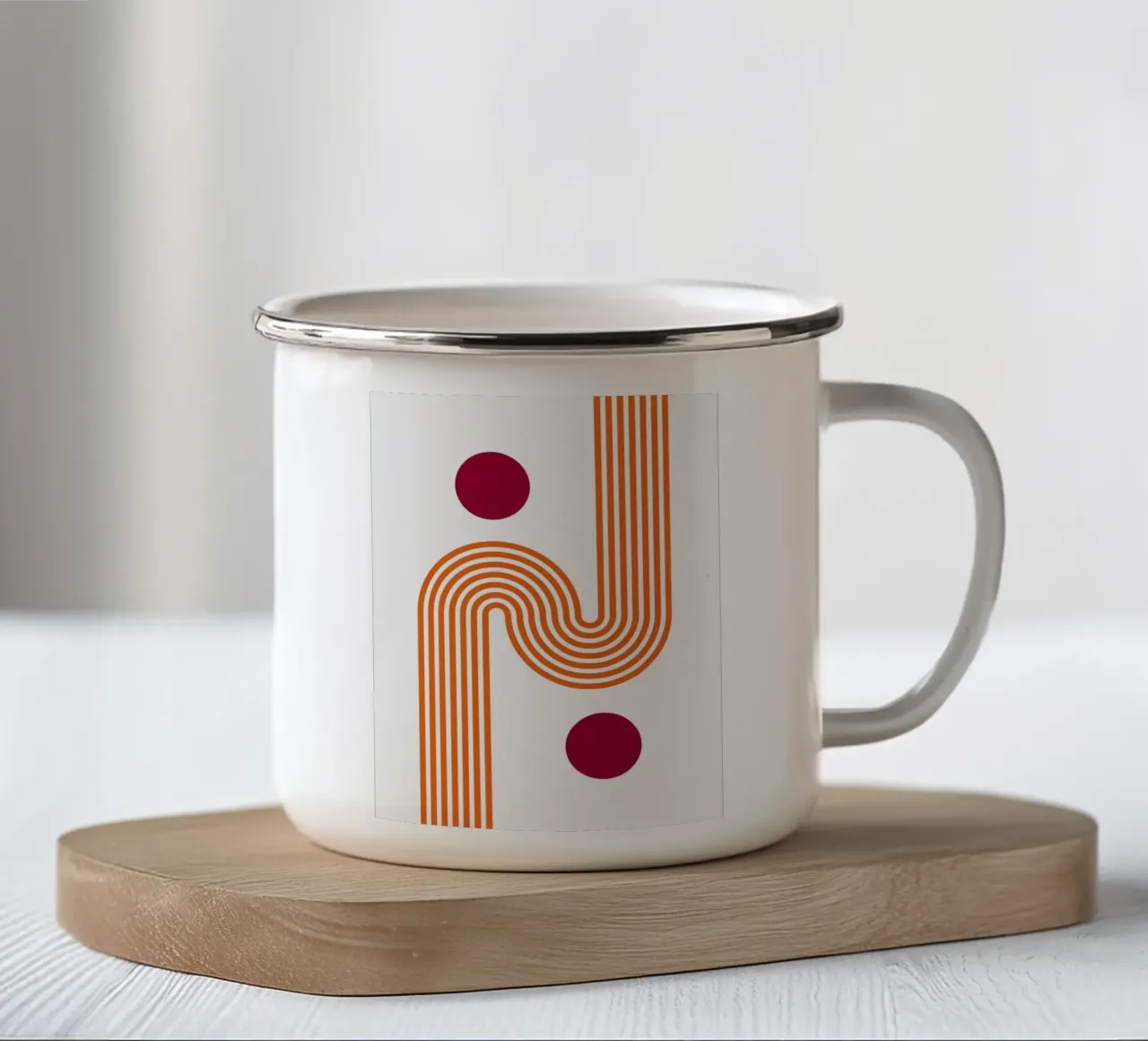 Retro Line Art - Stampa arancione e bordeaux tazza in smalto da Studio Vibe