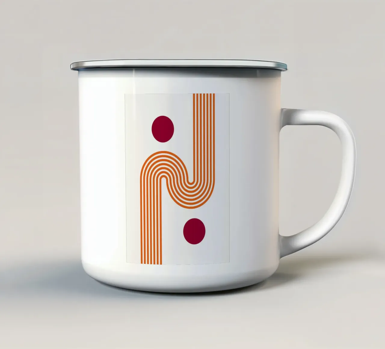 Retro Line Art - Stampa arancione e bordeaux tazza in smalto da Studio Vibe