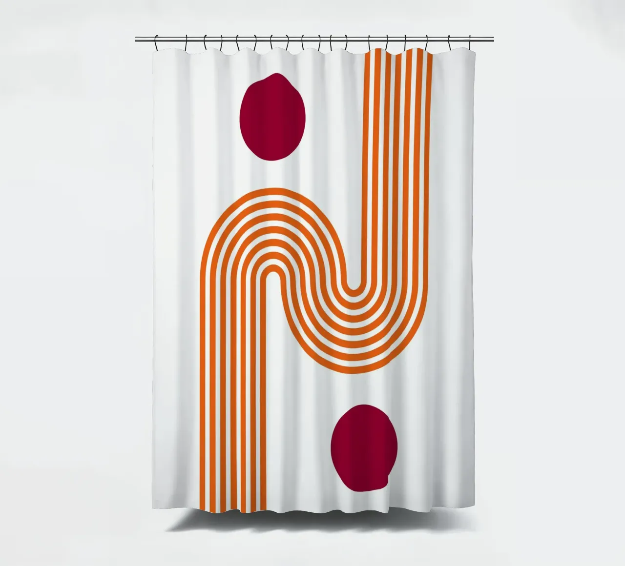 Retro Line Art - Impresión en naranja y burdeos cortina de baño de Studio Vibe