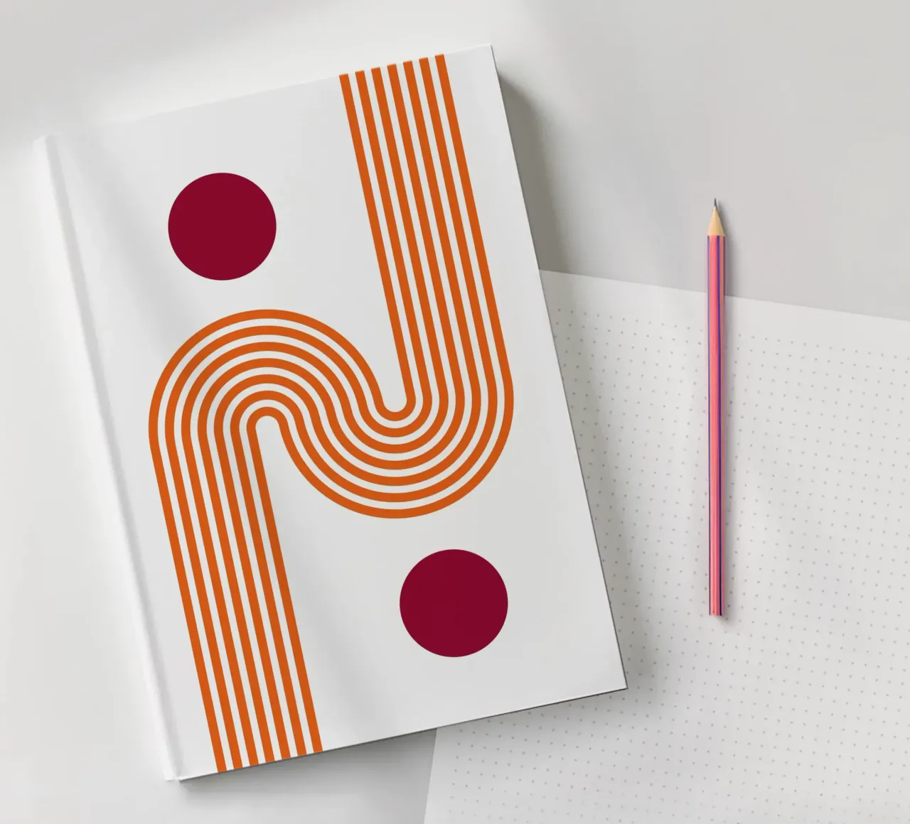 Retro Line Art – Orange & Burgundy Print notebook by Studio Vibe