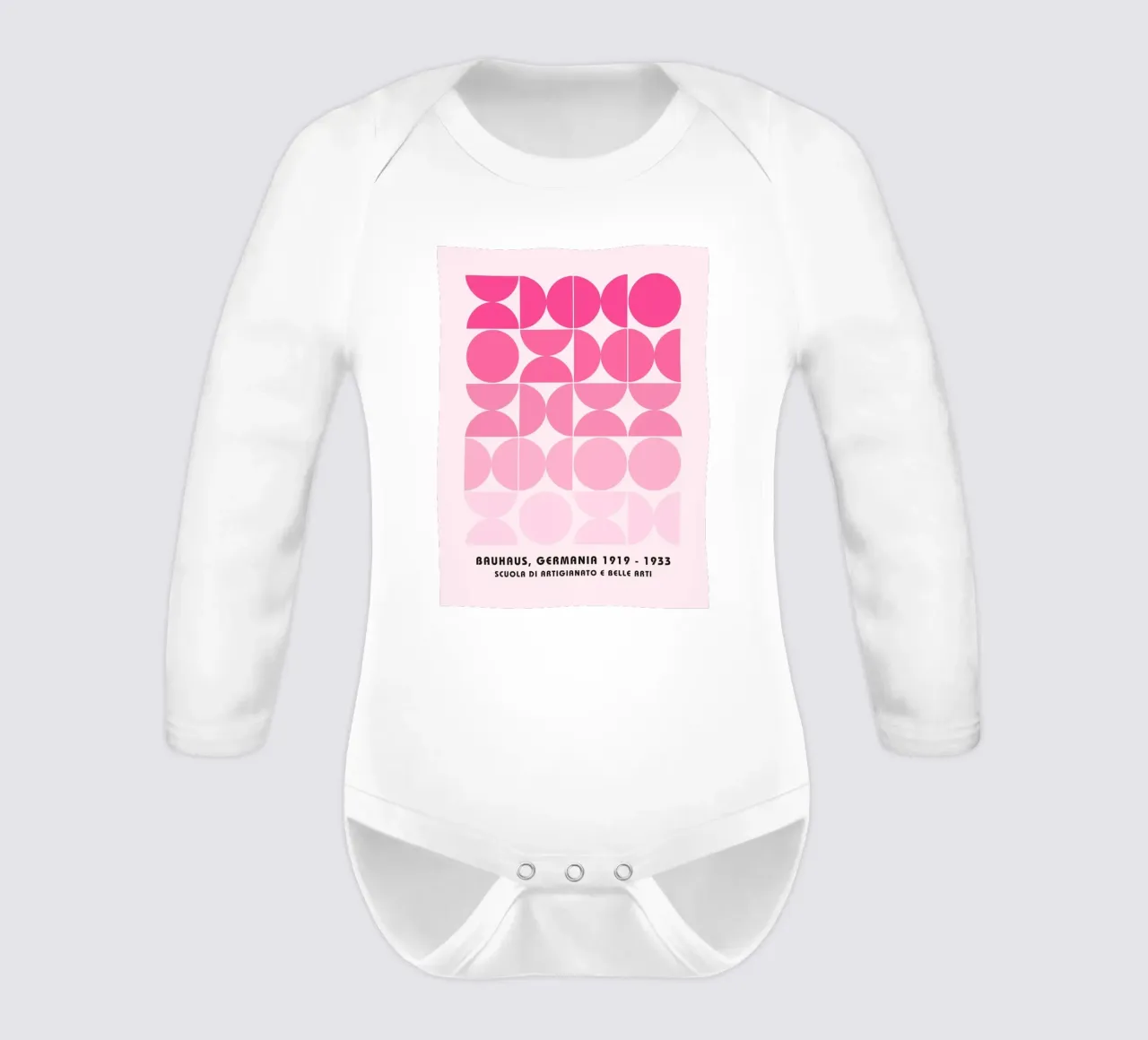 Pink Bauhaus grid - geometry & design art long-sleeve baby romper by Studio Vibe