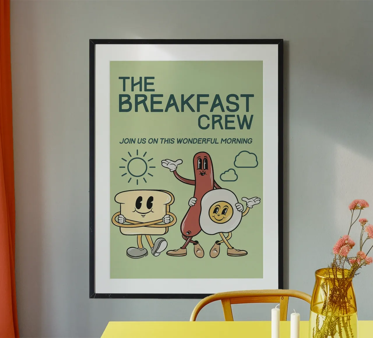 L'equipaggio della colazione poster con telaio in legno da oneone