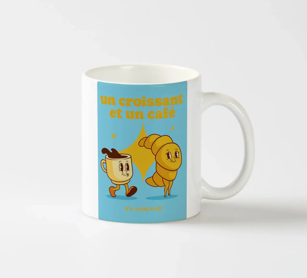 un croissant e un caffè tazza in ceramica da oneone