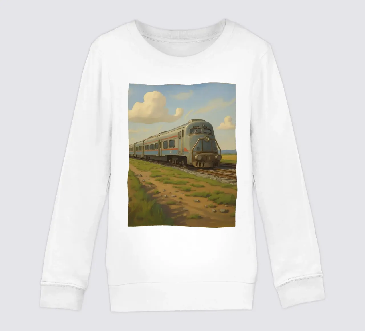 Un treno passeggeri retrò attraversa la campagna sotto felpa bambino da DesignDoodle