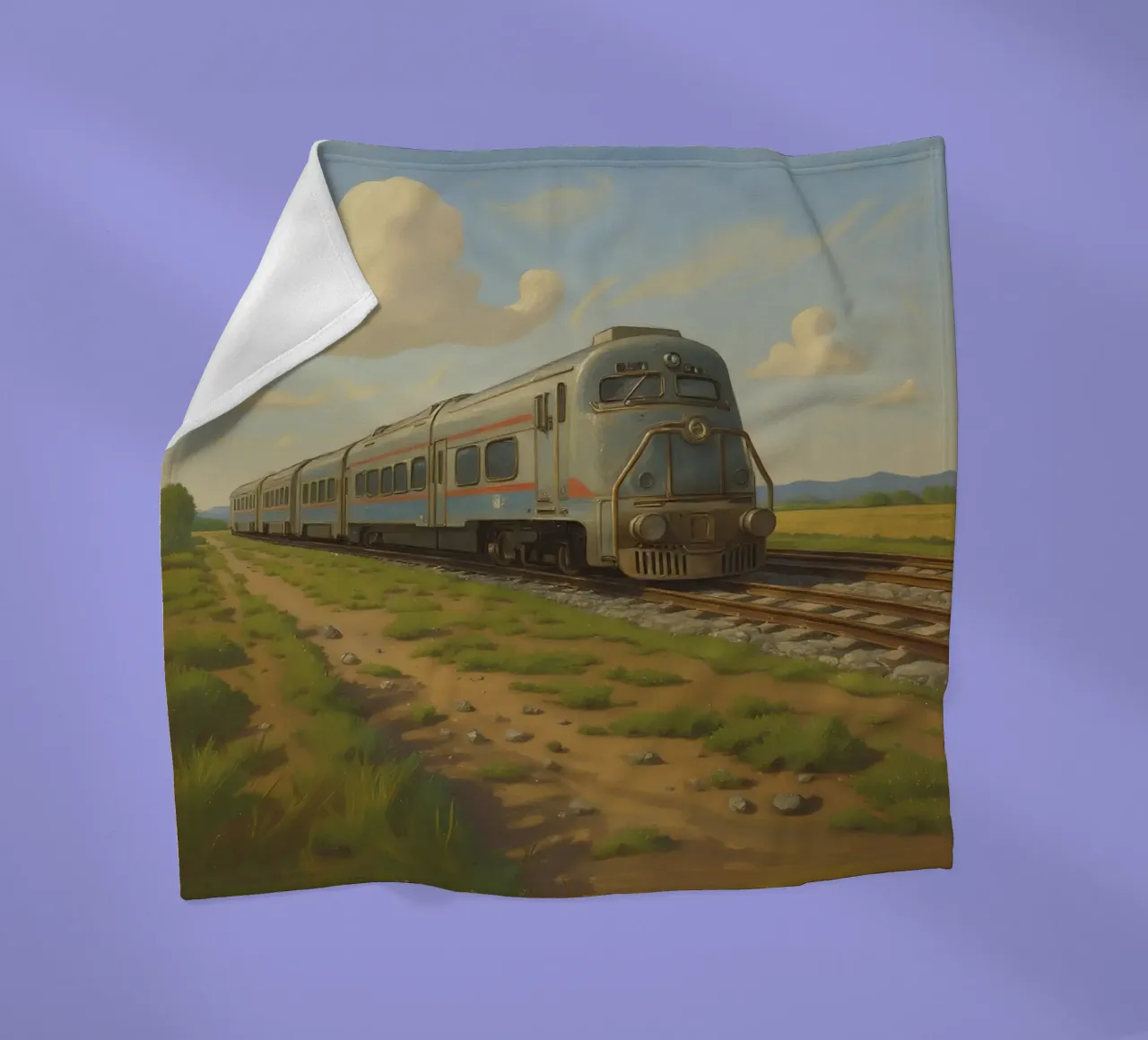 Un treno passeggeri retrò attraversa la campagna sotto coperta in pile da DesignDoodle