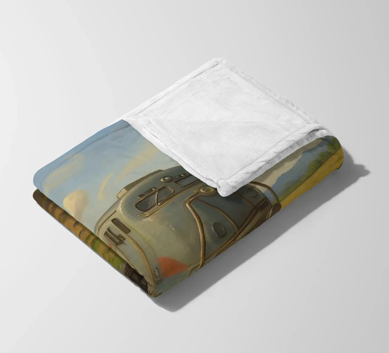 Un treno passeggeri retrò attraversa la campagna sotto coperta in pile da DesignDoodle