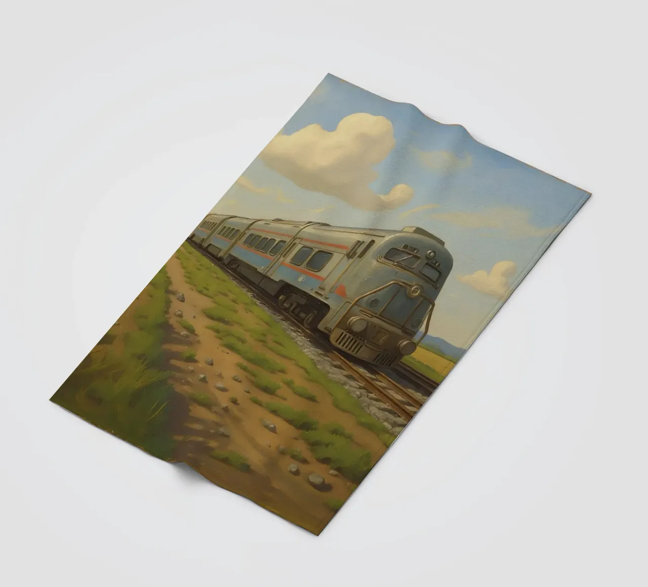 Un treno passeggeri retrò attraversa la campagna sotto coperta in pile da DesignDoodle