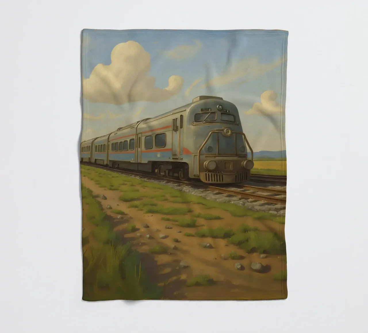 Un treno passeggeri retrò attraversa la campagna sotto coperta in pile da DesignDoodle