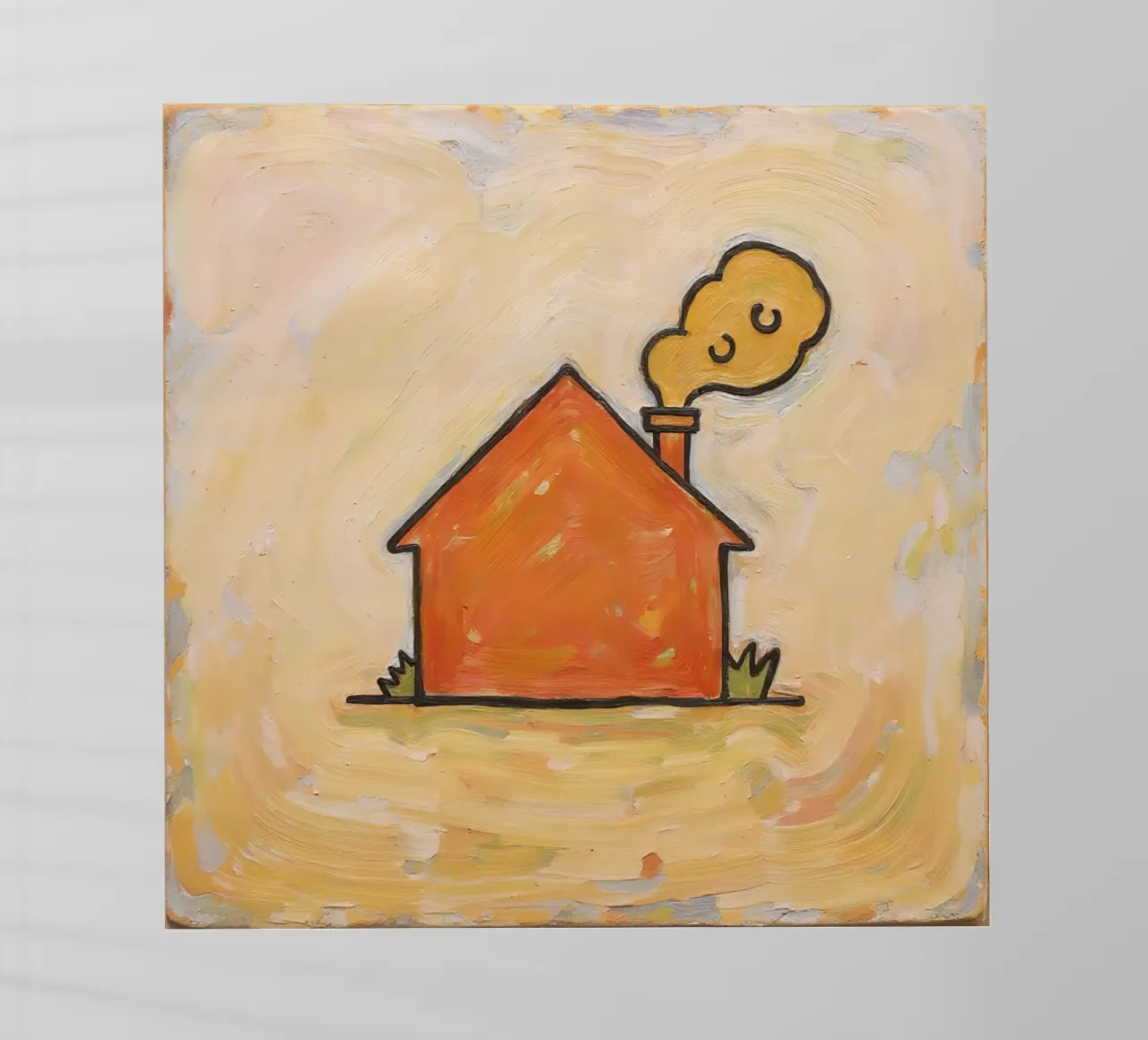 Casa arancione con fumo che si leva dal camino per indicare calore pellicola backlit da DesignDoodle