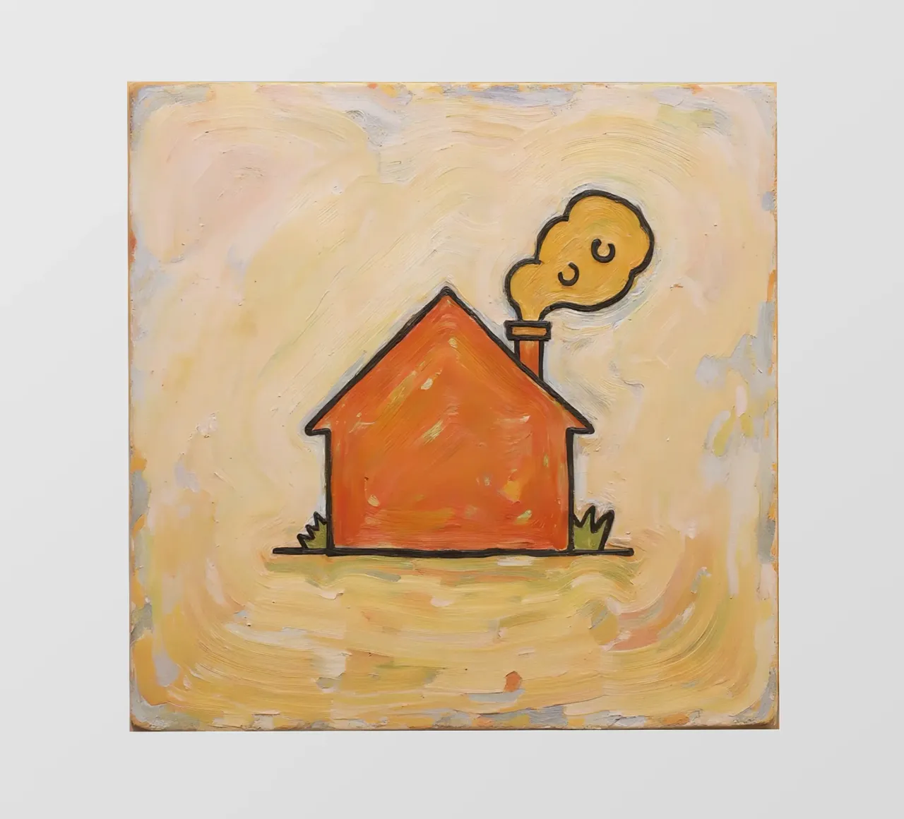 Casa arancione con fumo che si leva dal camino per indicare calore pellicola backlit da DesignDoodle