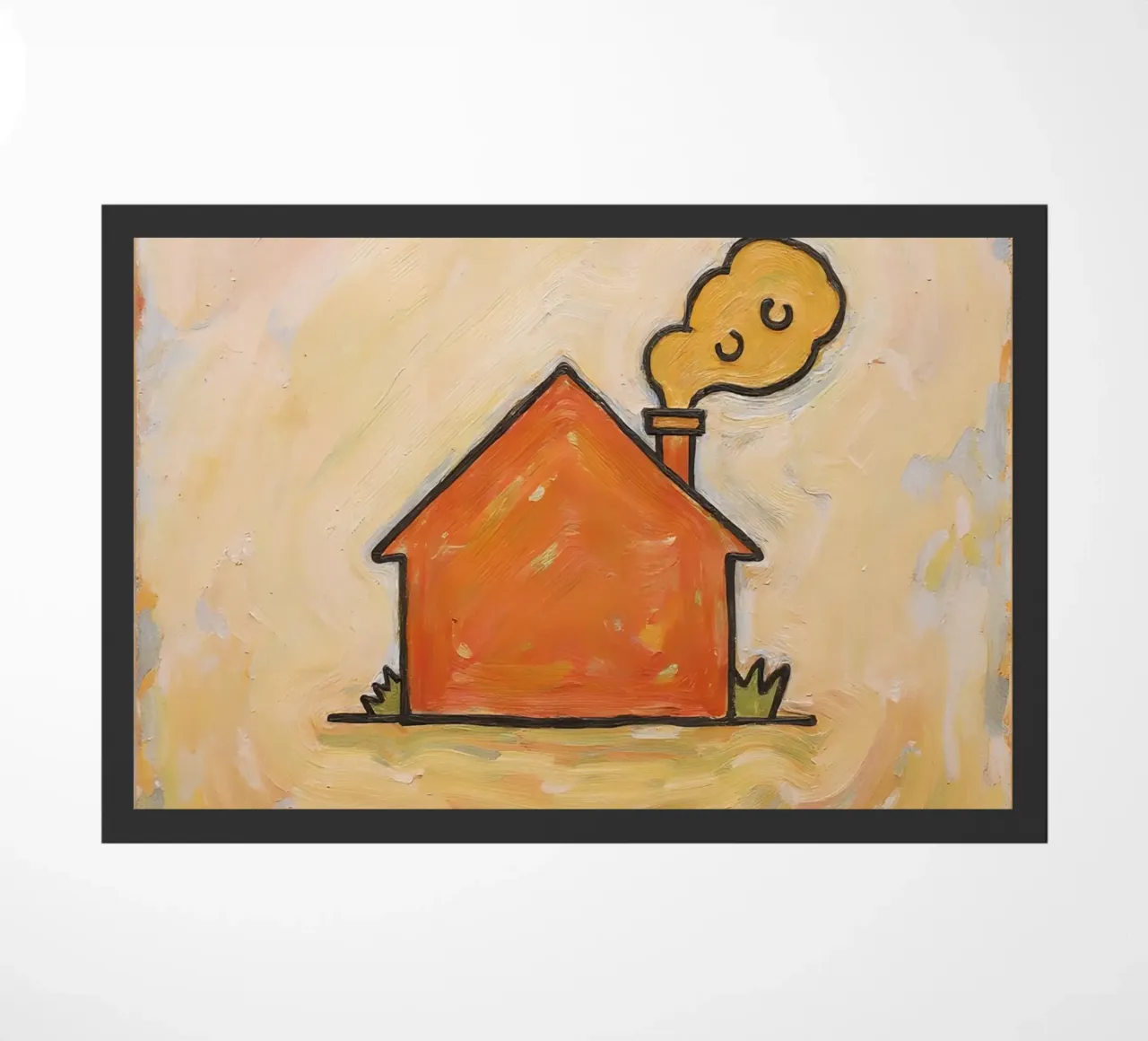 Casa arancione con fumo che si leva dal camino per indicare calore zerbino da DesignDoodle
