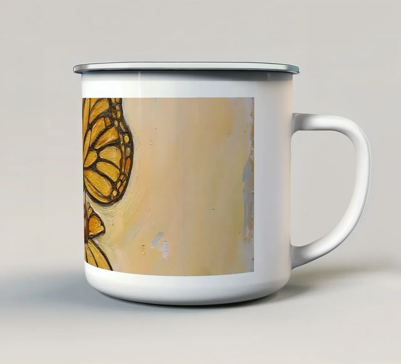 Farfalla monarca che riposa su un fiore giallo, wtercolor tazza in smalto da DesignDoodle