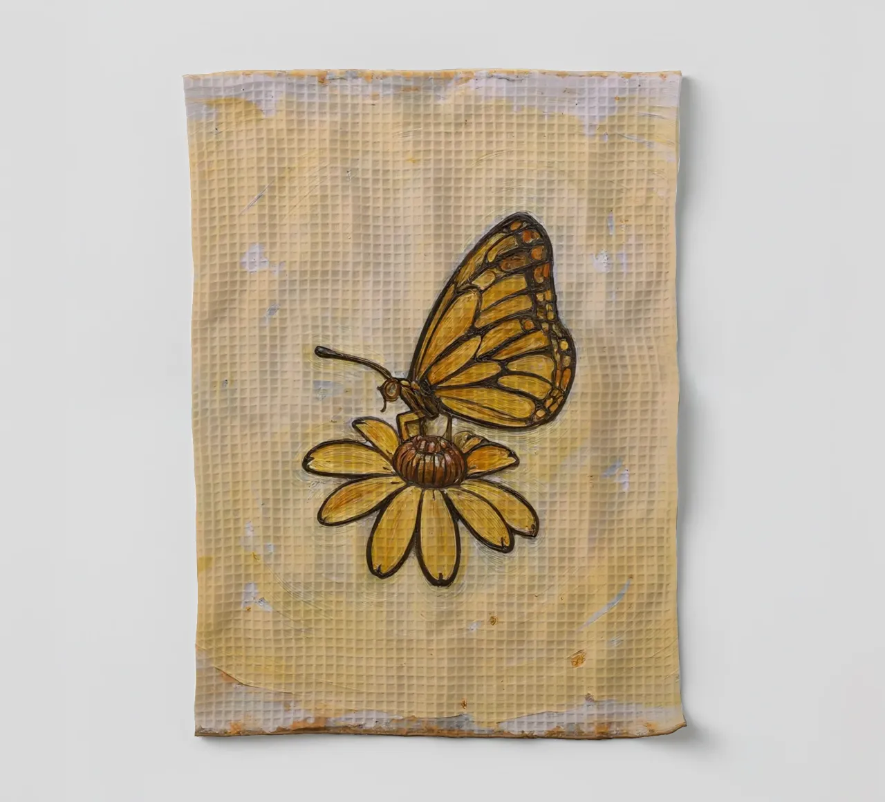Papillon monarque se reposant sur une fleur jaune, wtercolor torchon de DesignDoodle