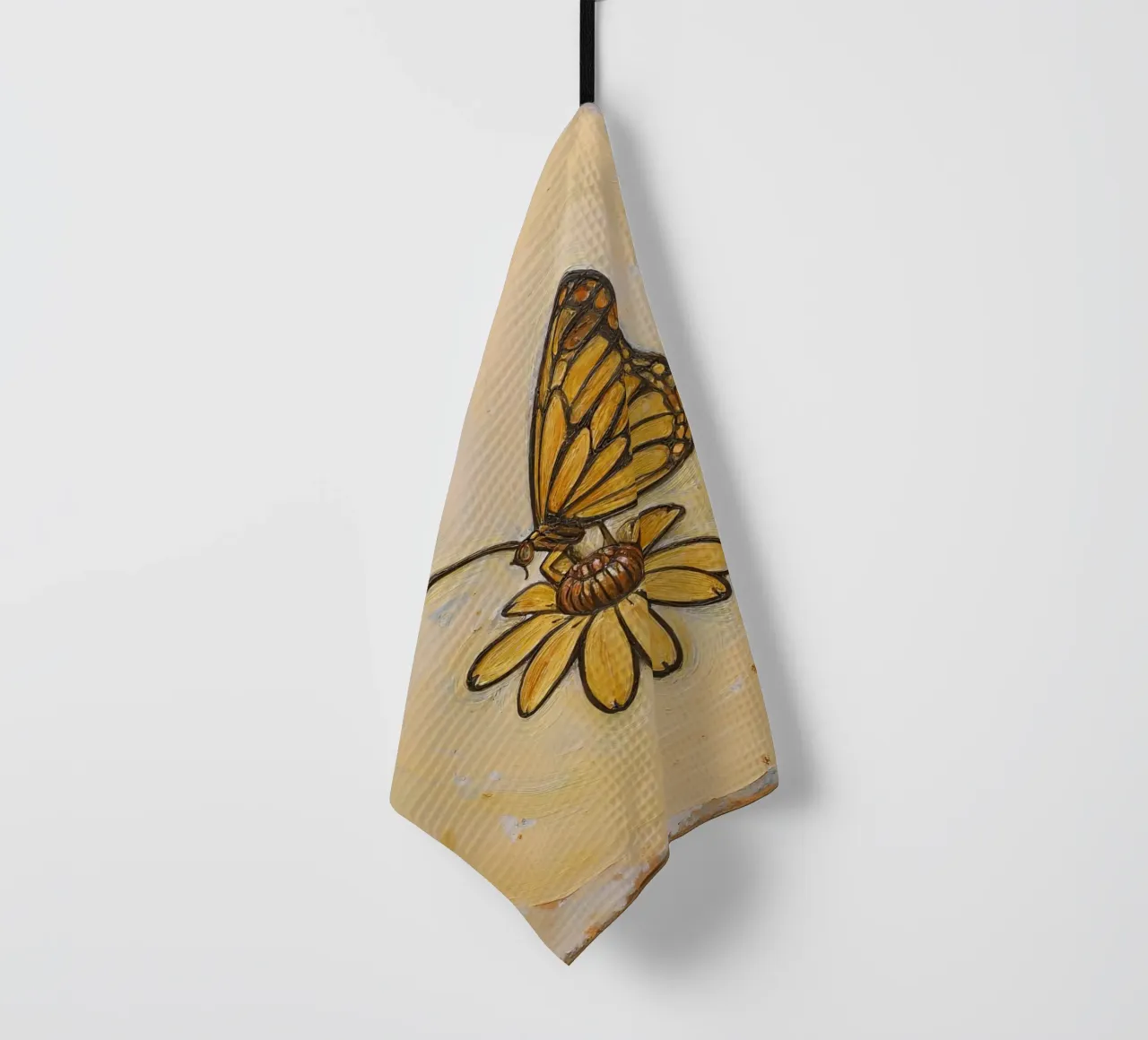 Papillon monarque se reposant sur une fleur jaune, wtercolor torchon de DesignDoodle